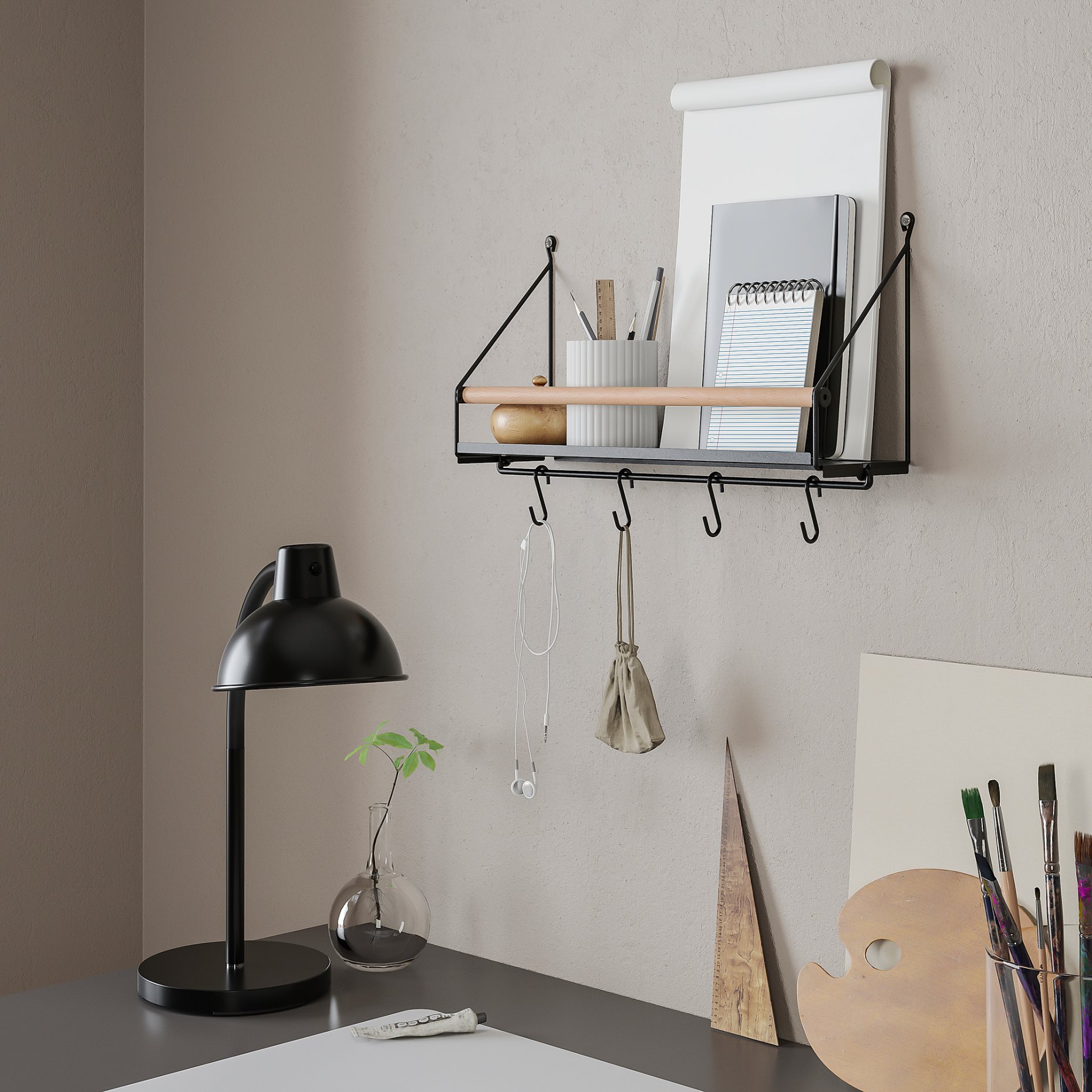 ÅKERBRUK, wall organiser with hooks, 42x12x26 cm, 805.540.77
