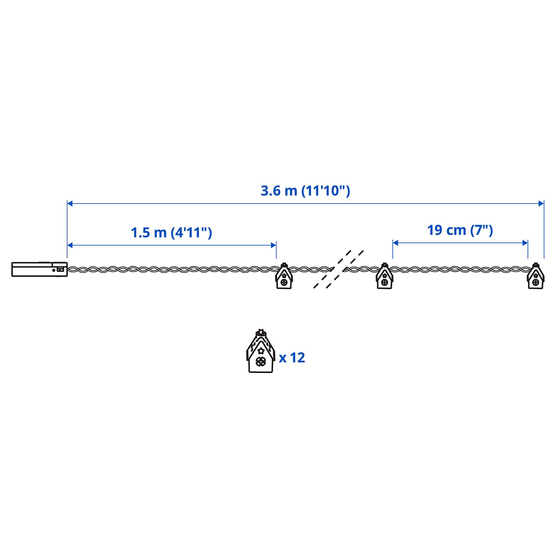 STRÅLA, lighting chain with built-in LED light source/12 lights/house/battery-operated, 805.626.85