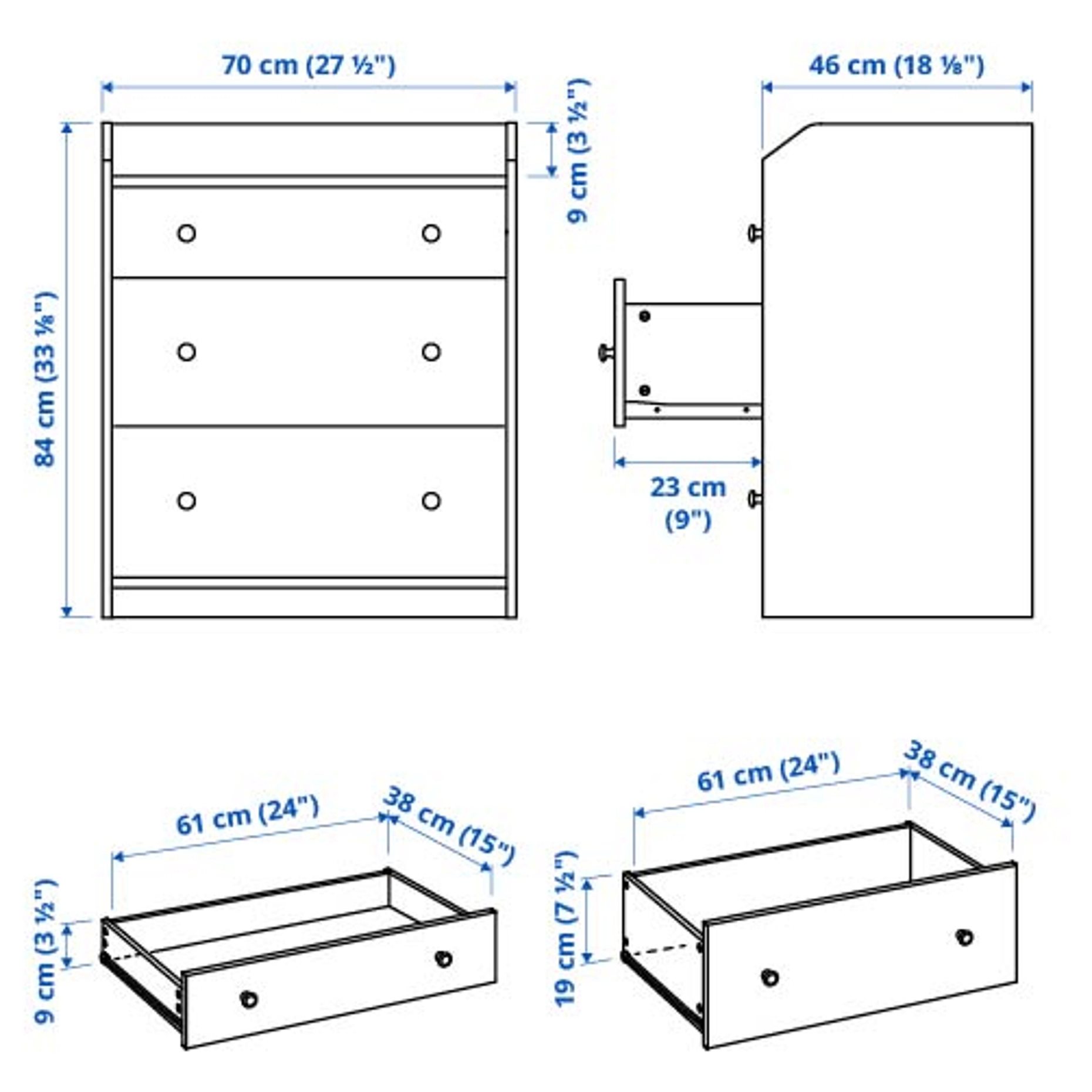 HAUGA, chest of 3 drawers, 70x46x84 cm, 805.815.18