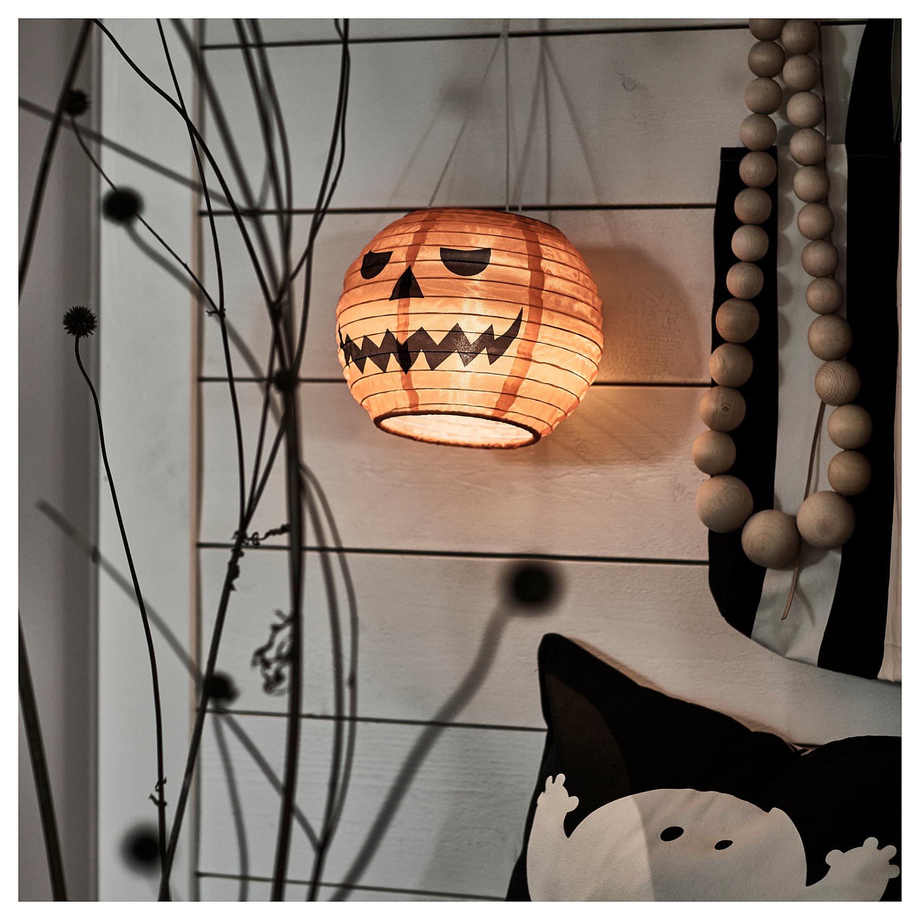 KUSTFYR, pendant lamp with built in LED light source/pumpkin/battery-operated outdoor, 22 cm, 806.054.49