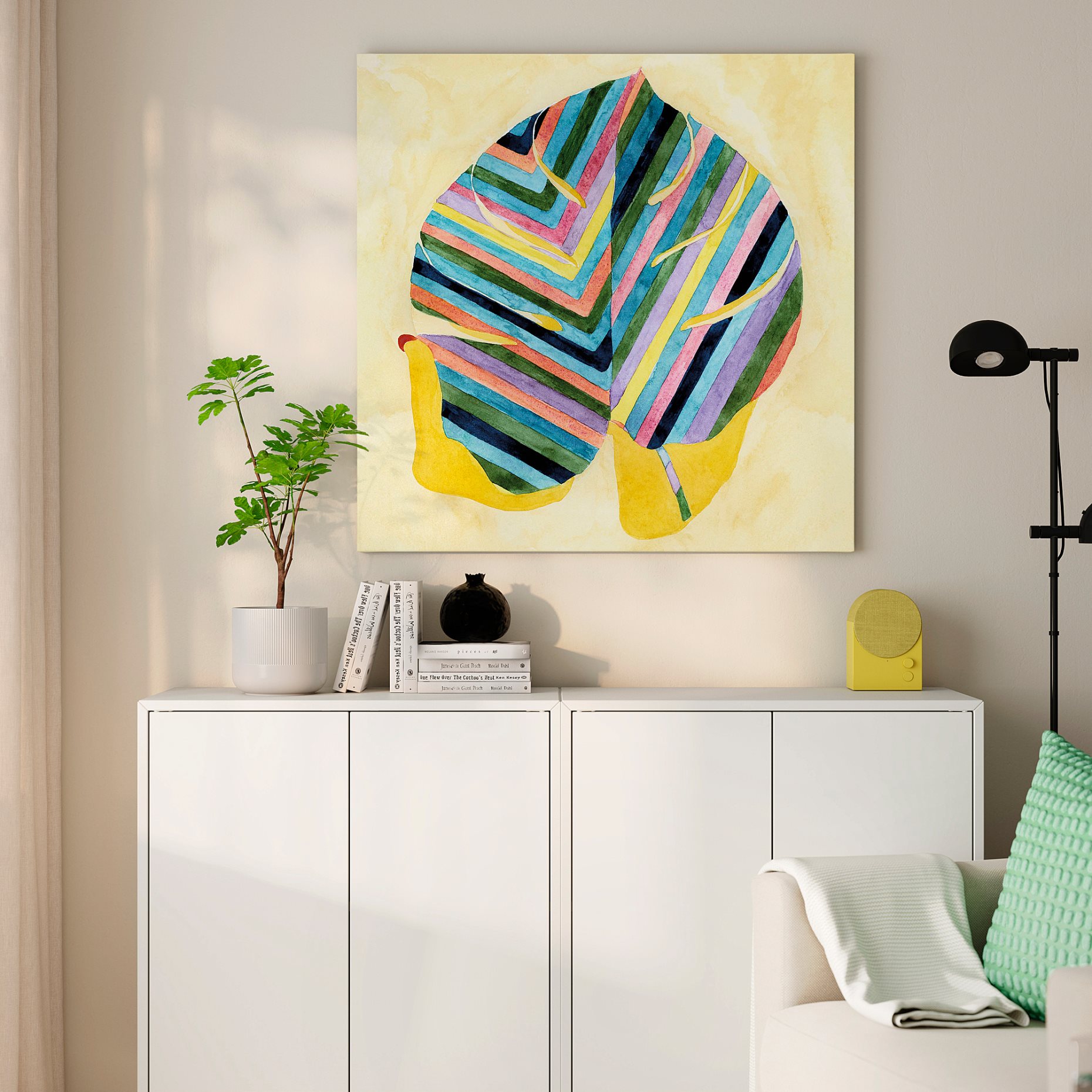 PJÄTTERYD, picture/striped leaf, 90x90 cm, 806.234.48