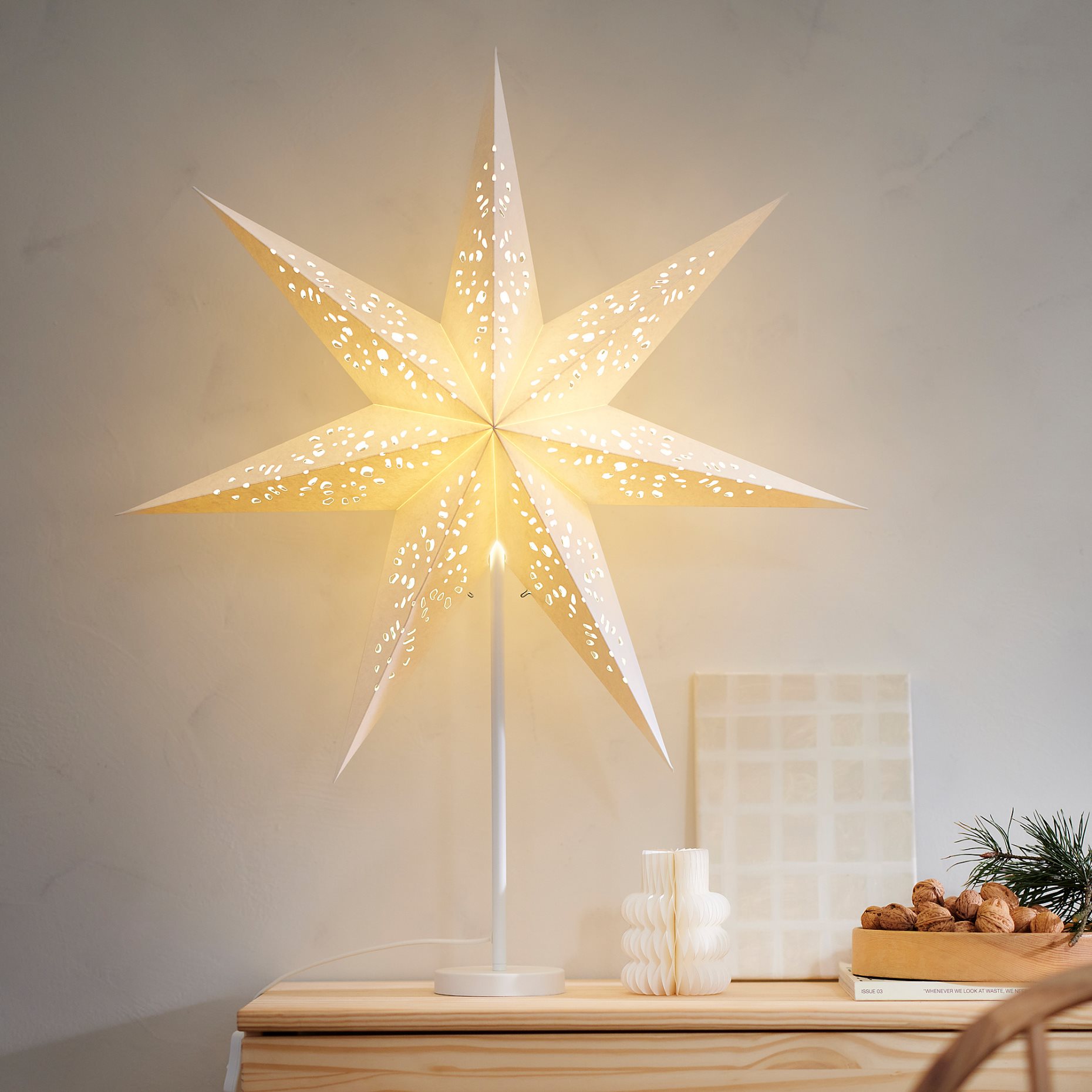 STRÅLA, lamp shade star/lace, 70 cm, 806.398.78