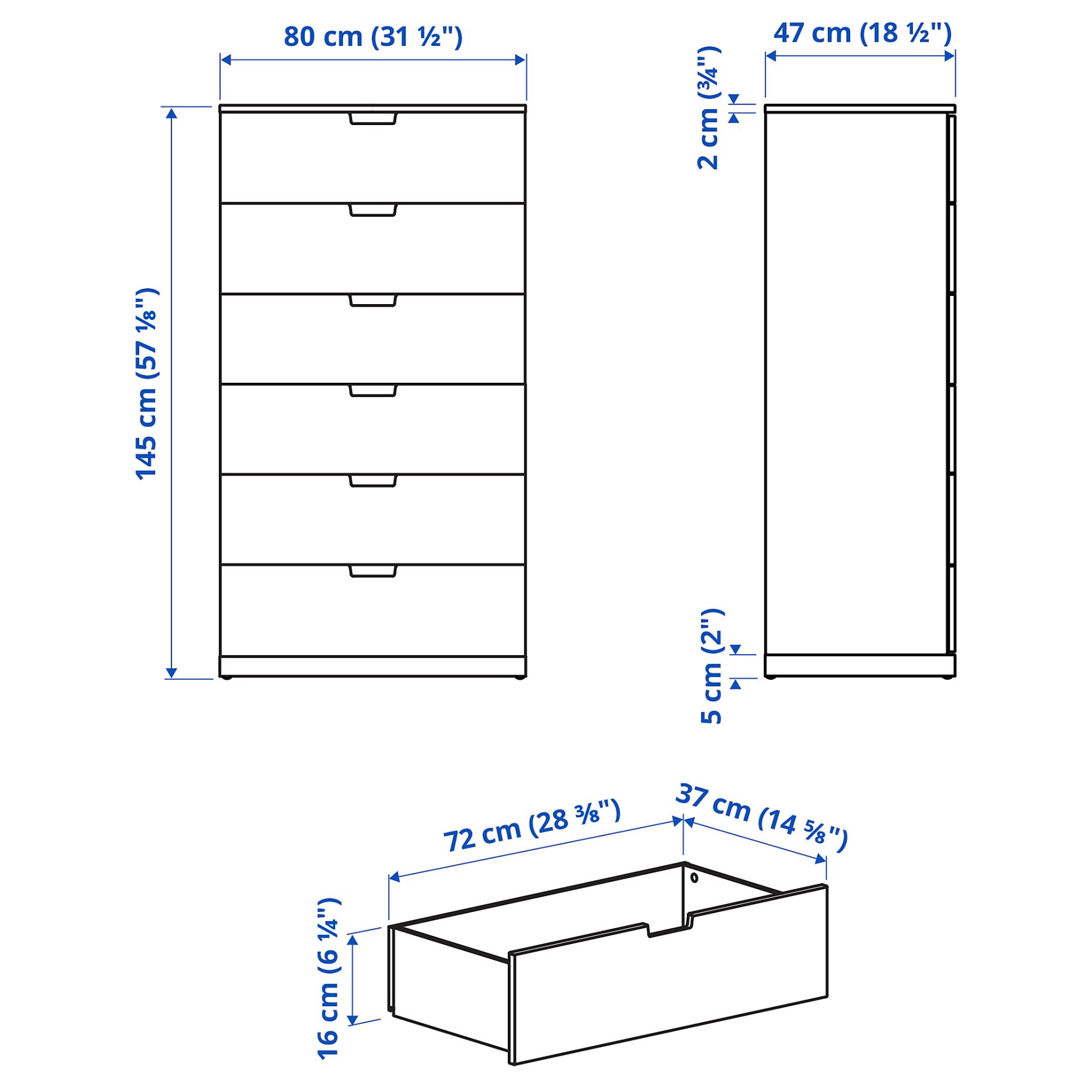 NORDLI, chest of 6 drawers, 80x145 cm, 892.394.99