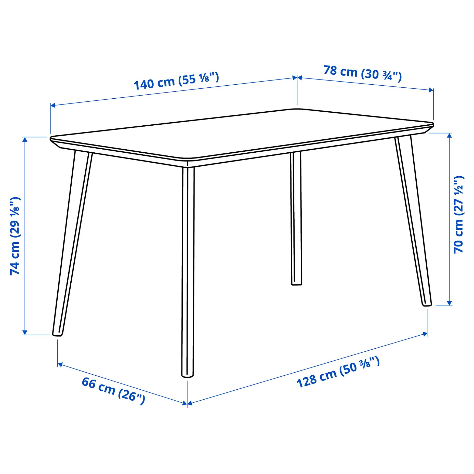 LISABO/LISABO, table and 4 chairs, 140x78 cm, 893.855.32
