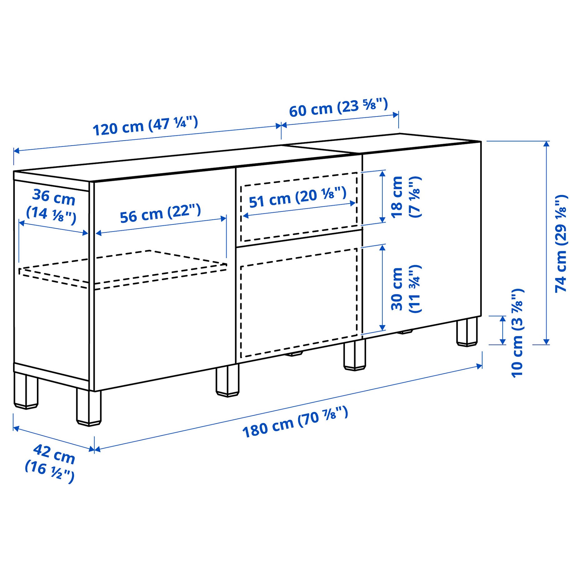 BESTÅ, storage combination with drawers push open, 180x42x74 cm, 894.127.19