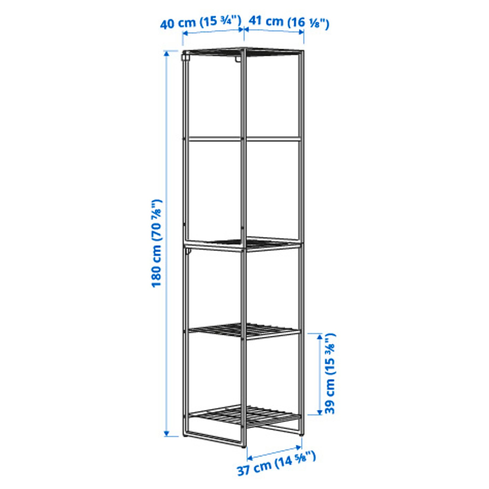 JOSTEIN, shelving unit/in/outdoor/wire, 41x40x180 cm, 894.371.97