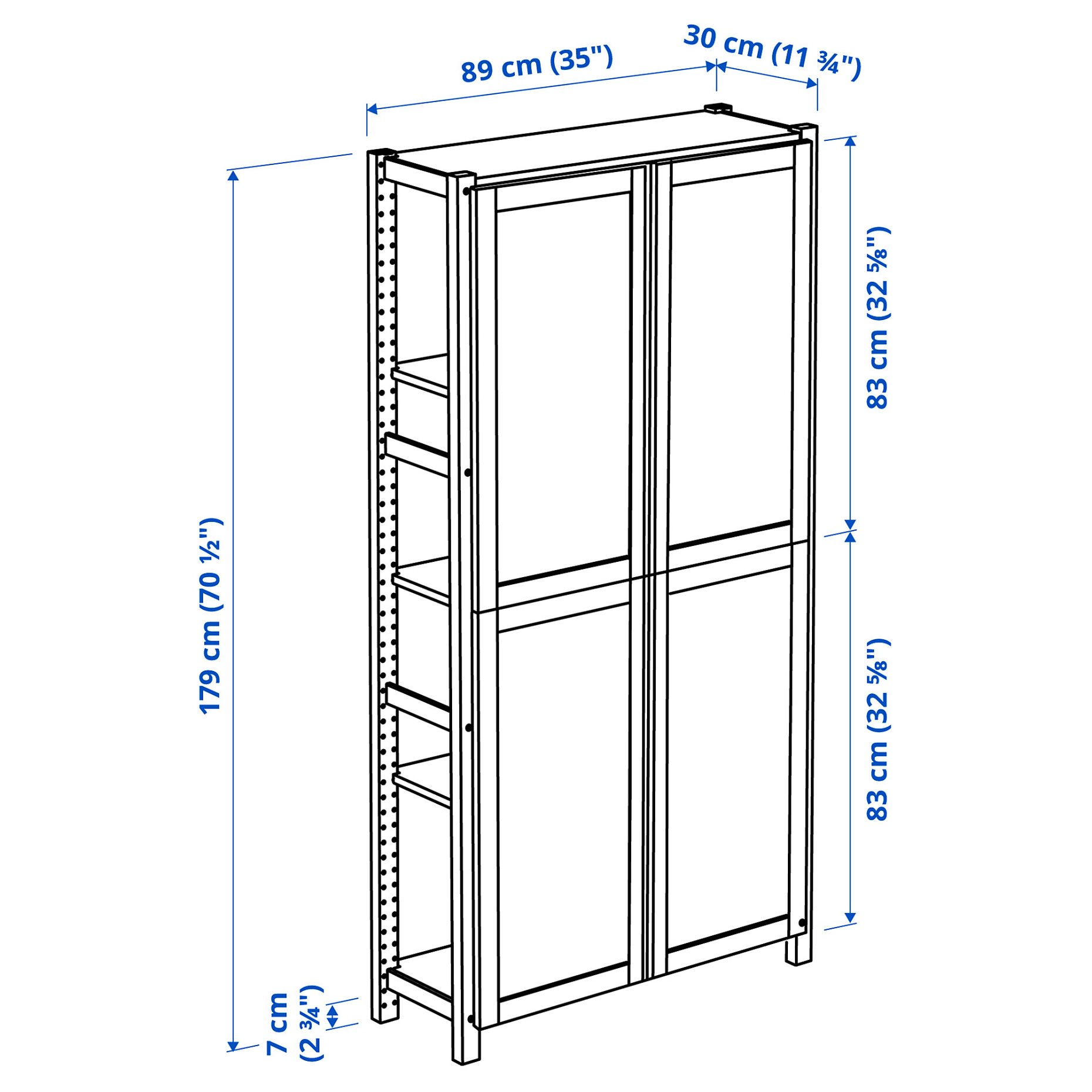IVAR, shelving unit with doors, 89x30x179 cm, 895.078.59