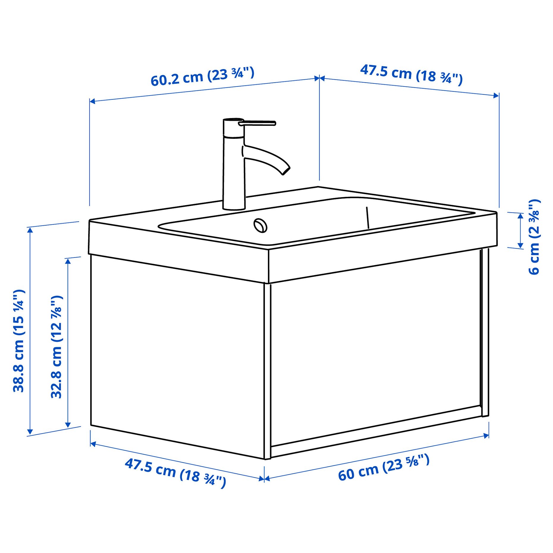 ANGSJON/BACKSJON, wash-stand with drawer/wash-basin/tap, 60x48x39 cm, 895.140.20