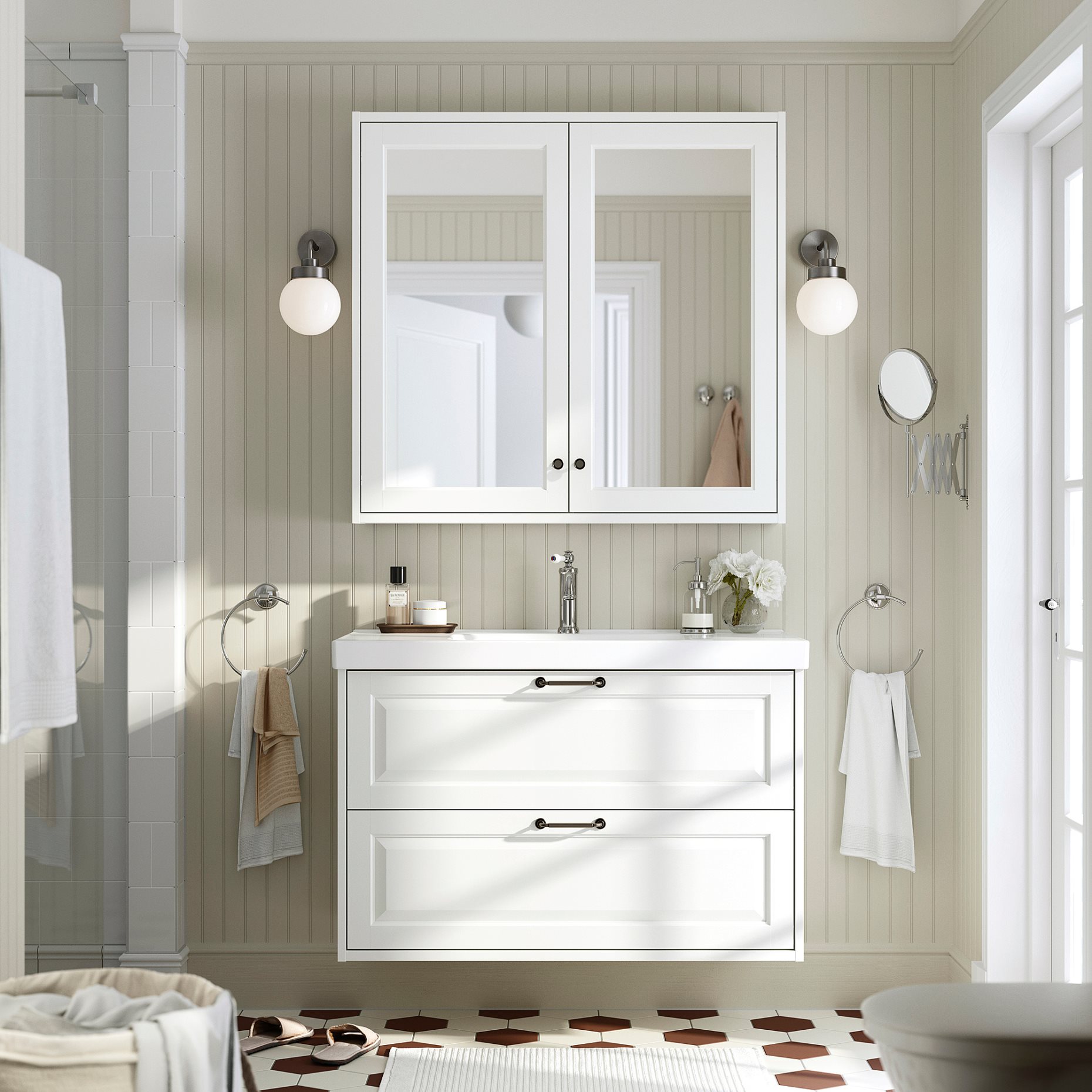 TANNFORSEN/ORRSJON, βάση νιπτήρα με συρτάρια/νιπτήρα/μπαταρία, 102x49x69 cm, 895.213.32