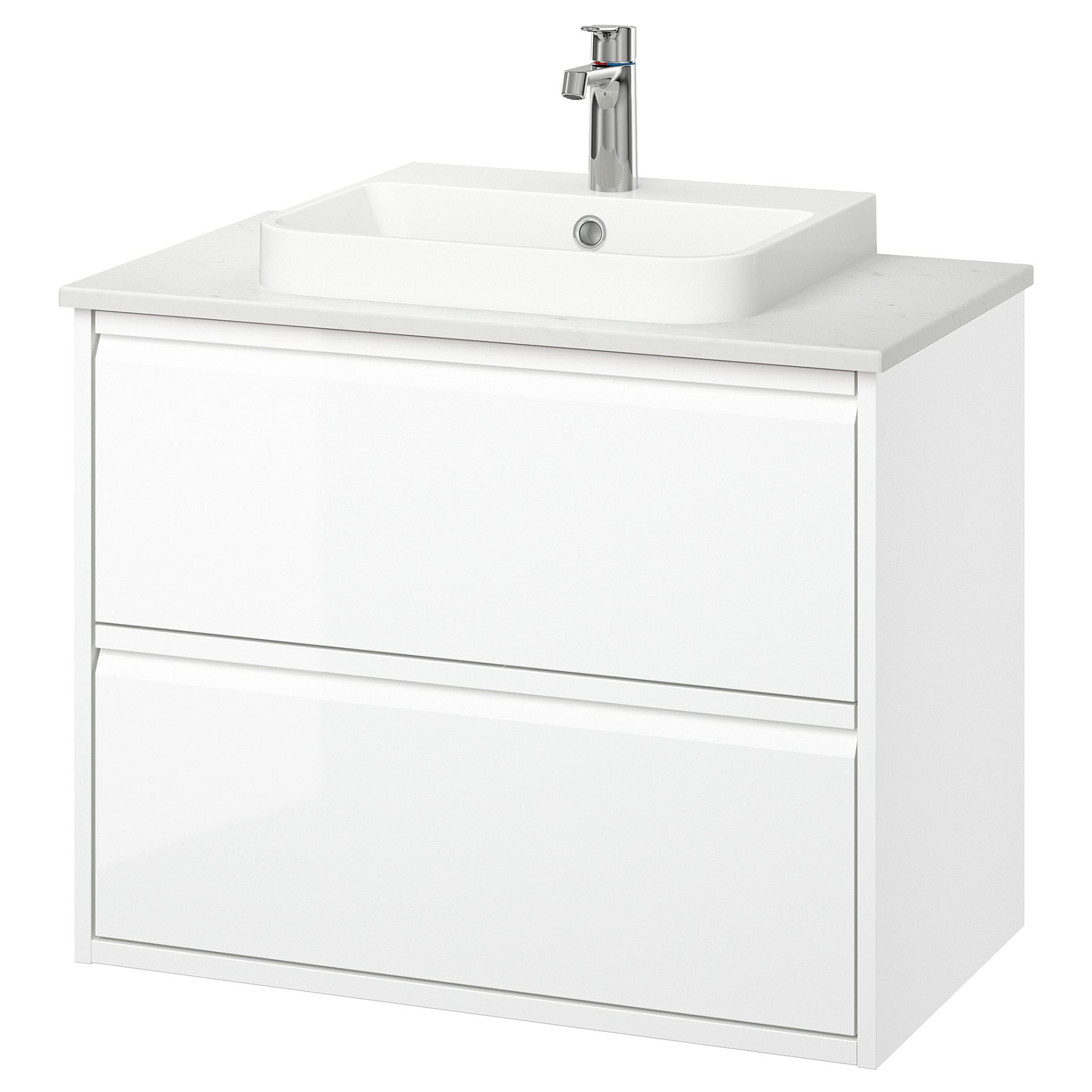 ANGSJON/BACKSJON, wash-stand with drawers/wash-basin/tap/high-gloss, 82x49x71 cm, 895.213.89