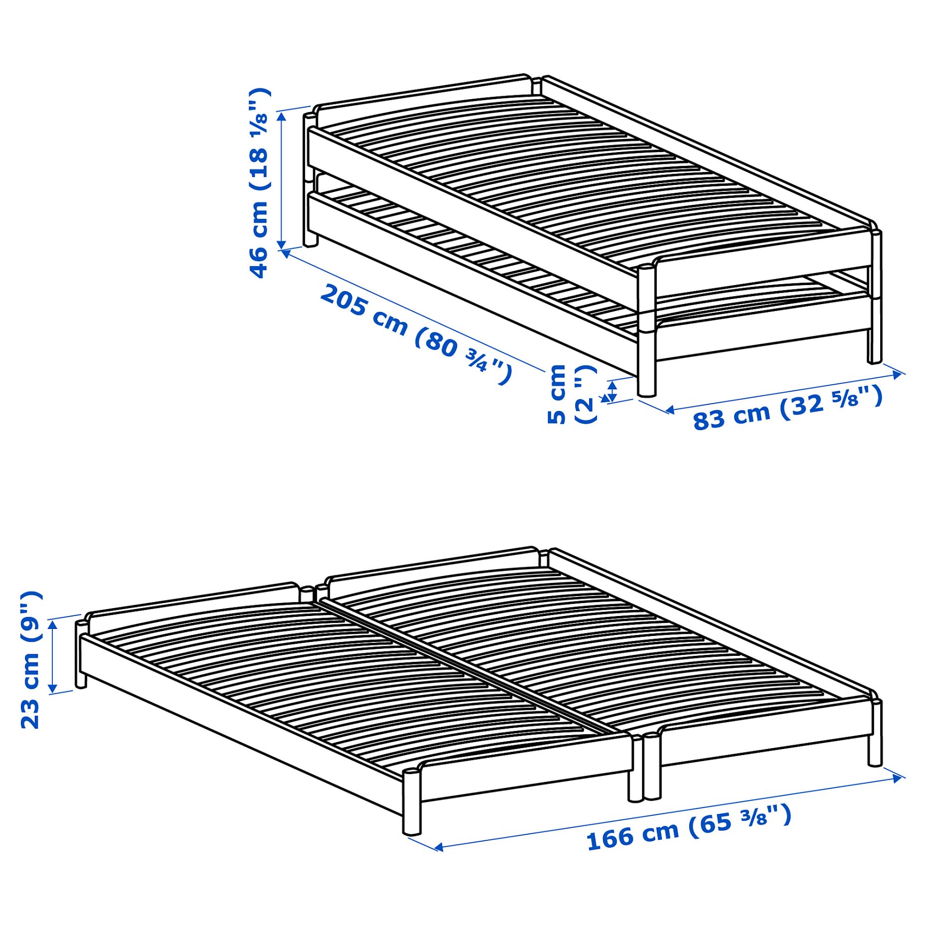 UTÅKER, stackable bed with 2 mattresses/2 pack, 80x200 cm, 895.215.15