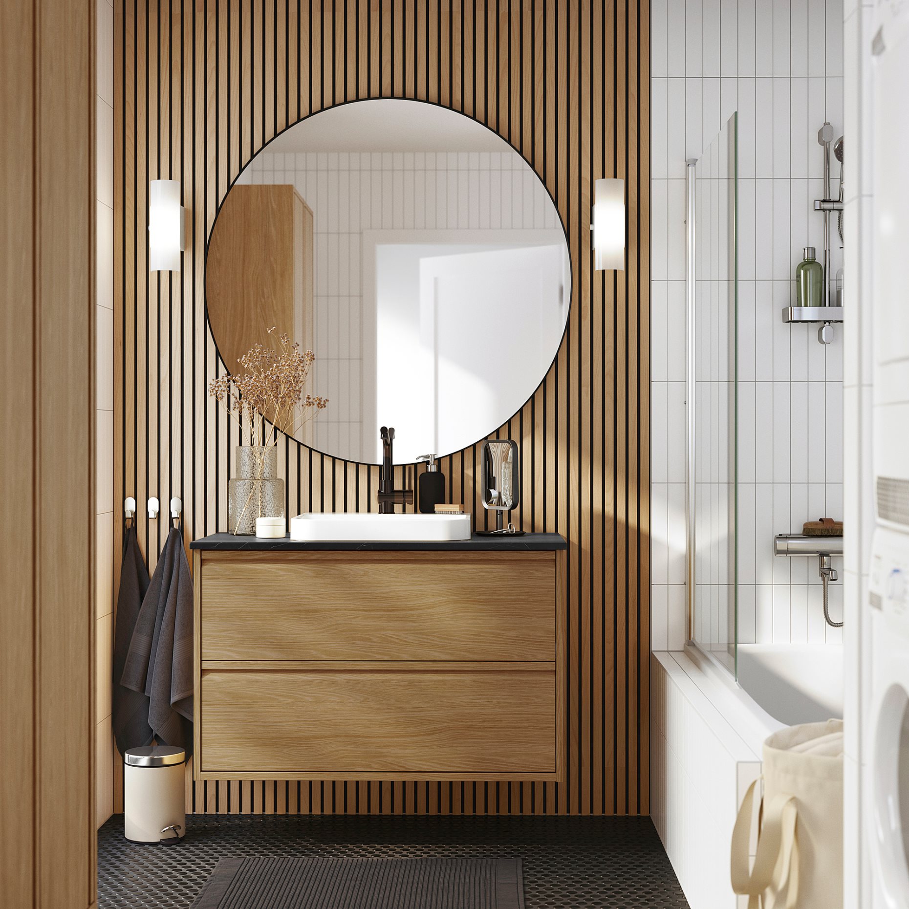 ANGSJON/BACKSJON, βάση νιπτήρα με συρτάρια/νιπτήρα/μπαταρία, 102x49x71 cm, 895.216.00