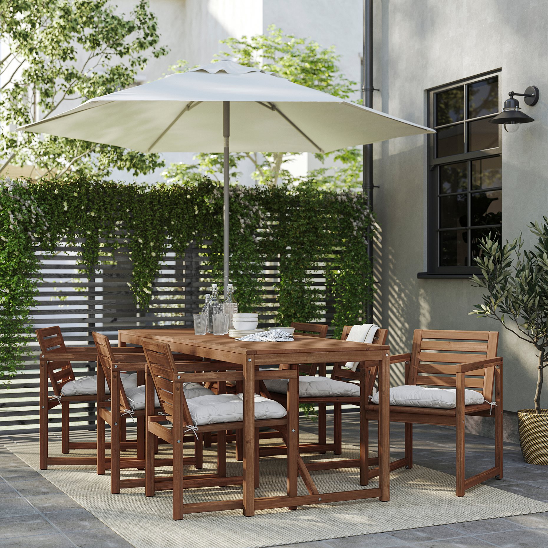 NÄMMARÖ, table with 6 chairs with armrests/outdoor, 200x75 cm, 895.752.78