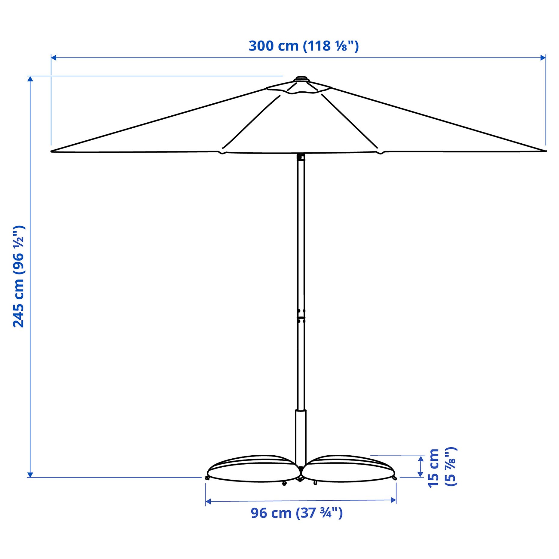 JOGGESÖ/IGGÖN, tilting parasol with base, 300 cm, 895.762.11