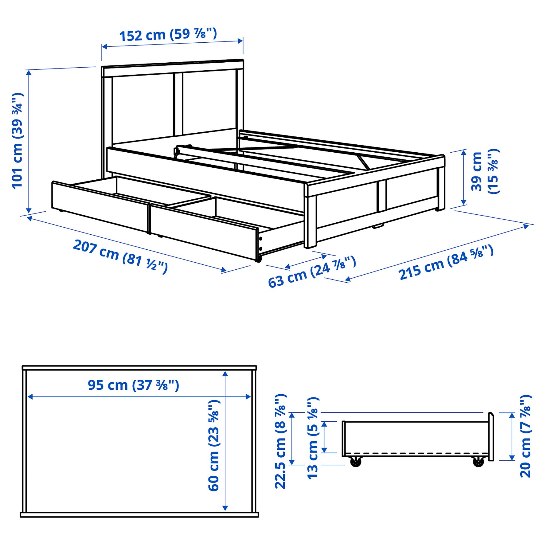 FÅGELFJÄLLET, bed frame with 2 storage boxes, 140x200 cm, 896.287.76