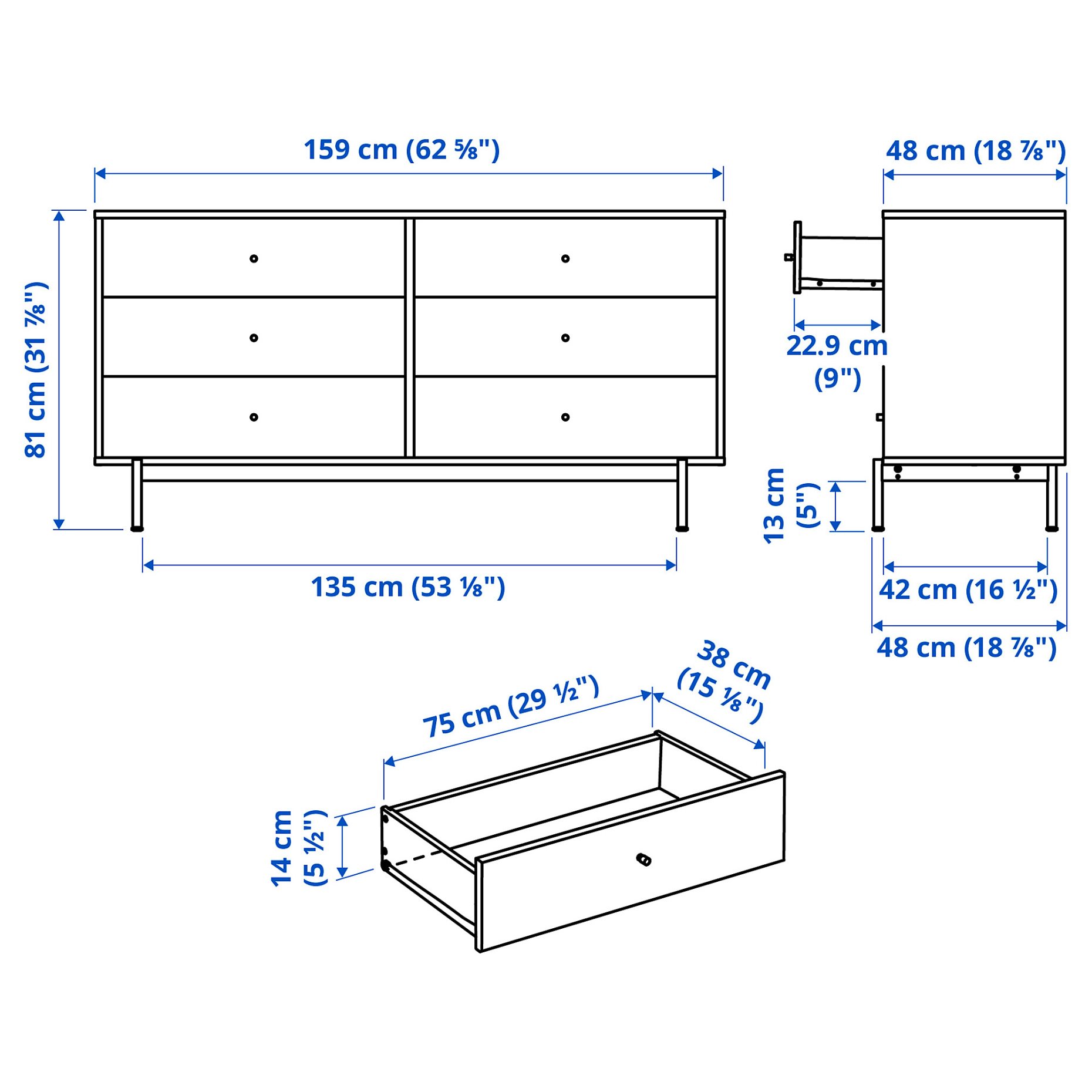 RÅDMANSÖ, συρταριέρα με 6 συρτάρια, 159x48x81 cm, 905.936.05