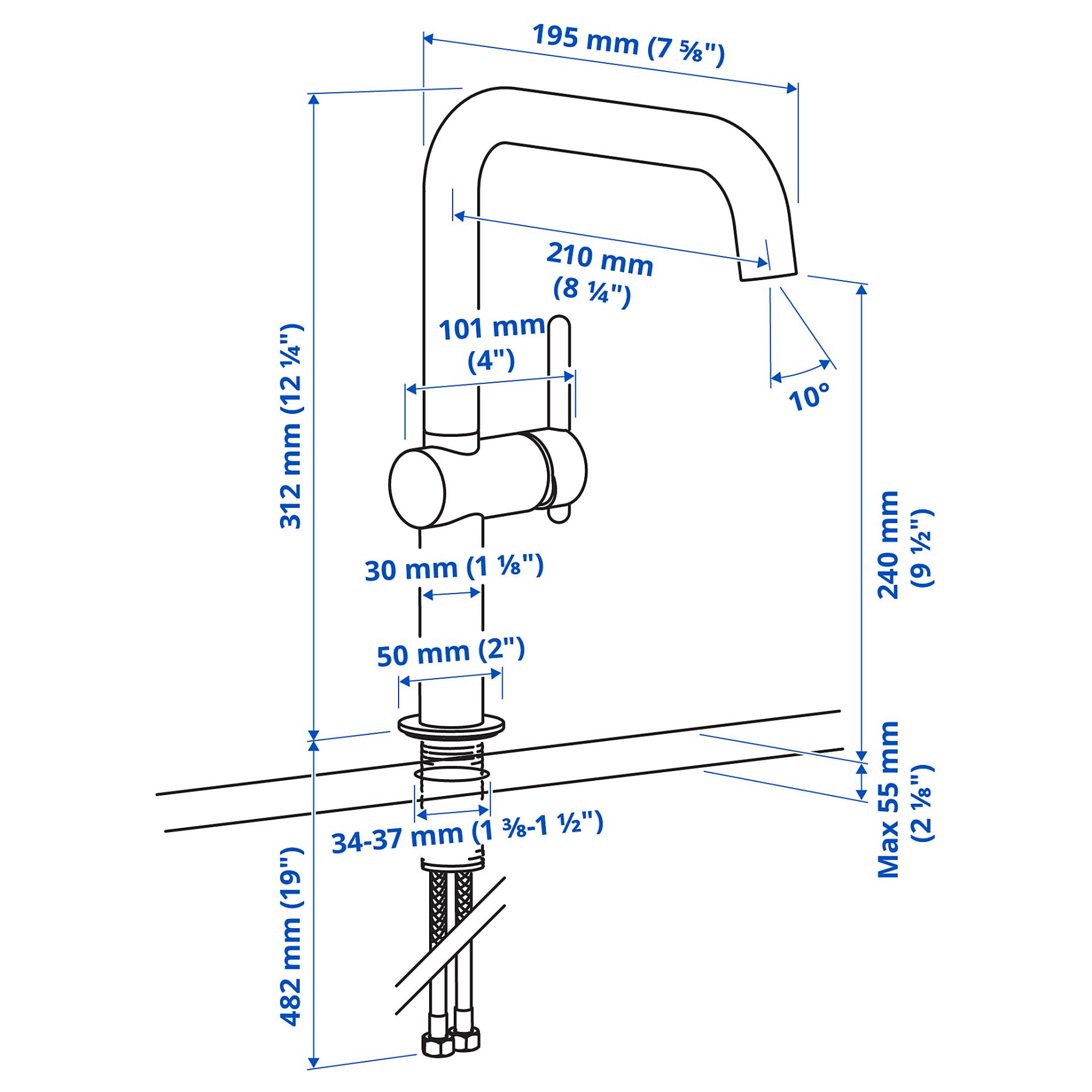MÖRKASJÖN, kitchen mixer tap single side lever, 906.009.03