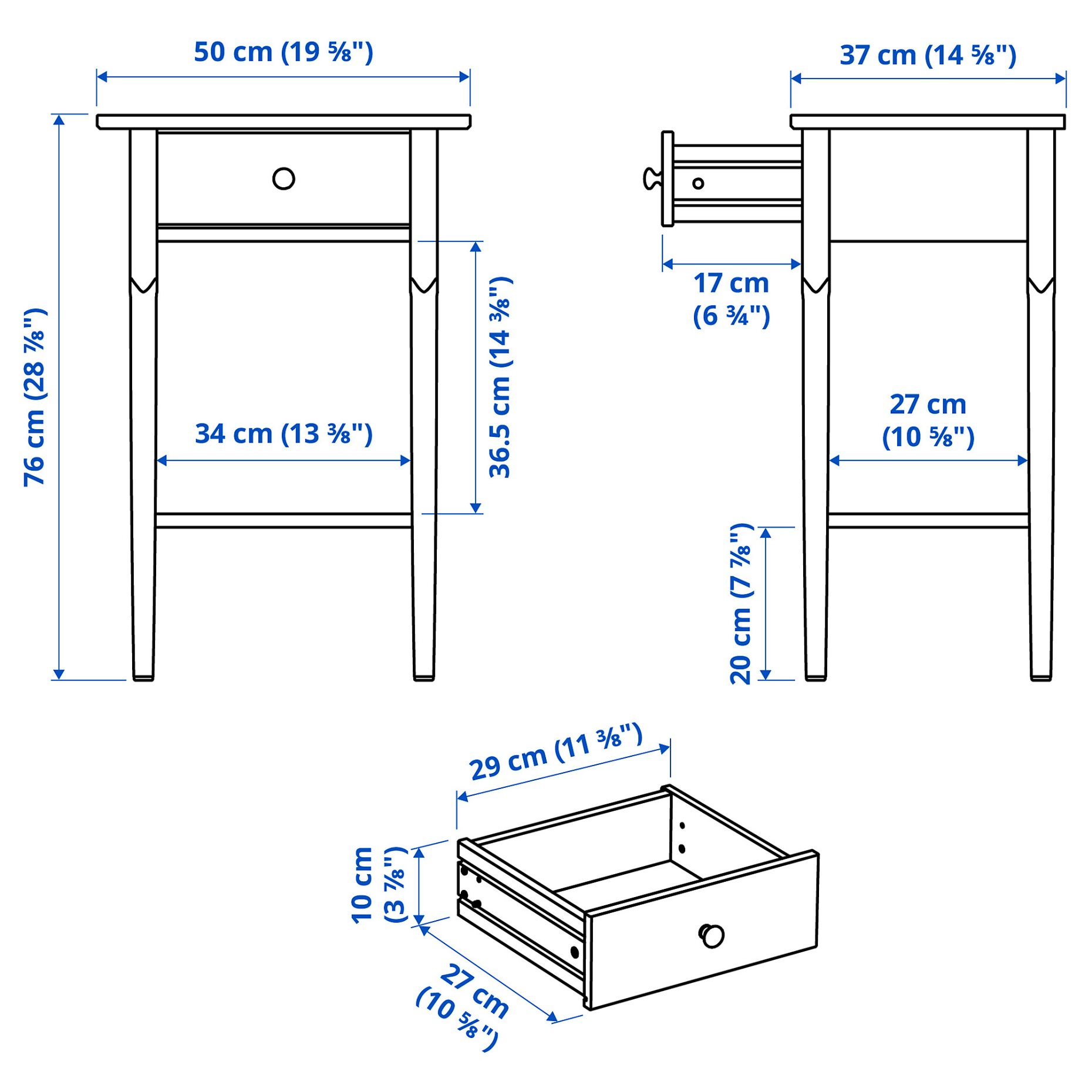 BLÄSTÅSEN, bedside table, 50x37x76 cm, 906.175.69