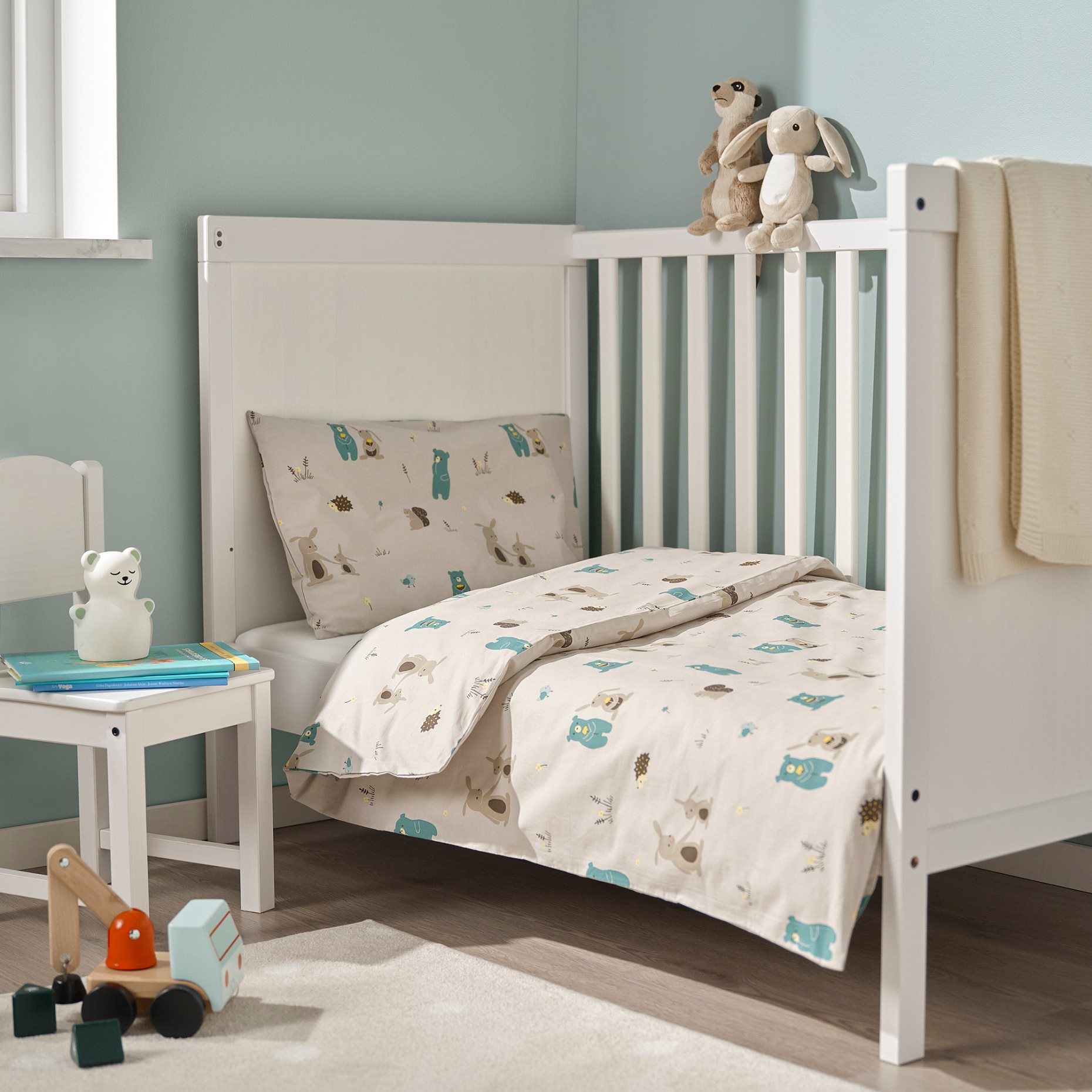 LEN, duvet cover 1 pillowcase for cot, 110x125/35x55 cm, 906.288.17