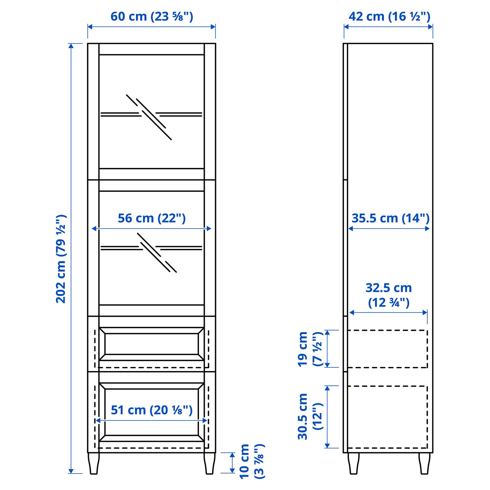 BESTÅ, σύνθεση αποθήκευσης με γυάλινες πόρτες με μαλακό κλείσιμο, 60x42x202 cm, 993.892.66