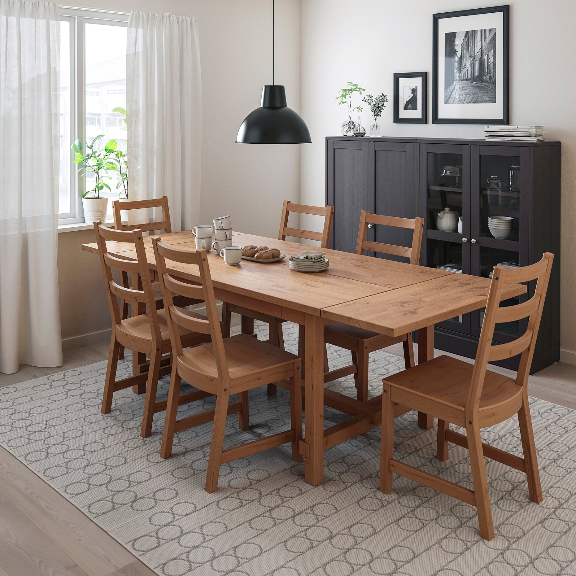 NORDVIKEN/NORDVIKEN, table and 6 chairs, 152/223x95 cm, 993.998.78