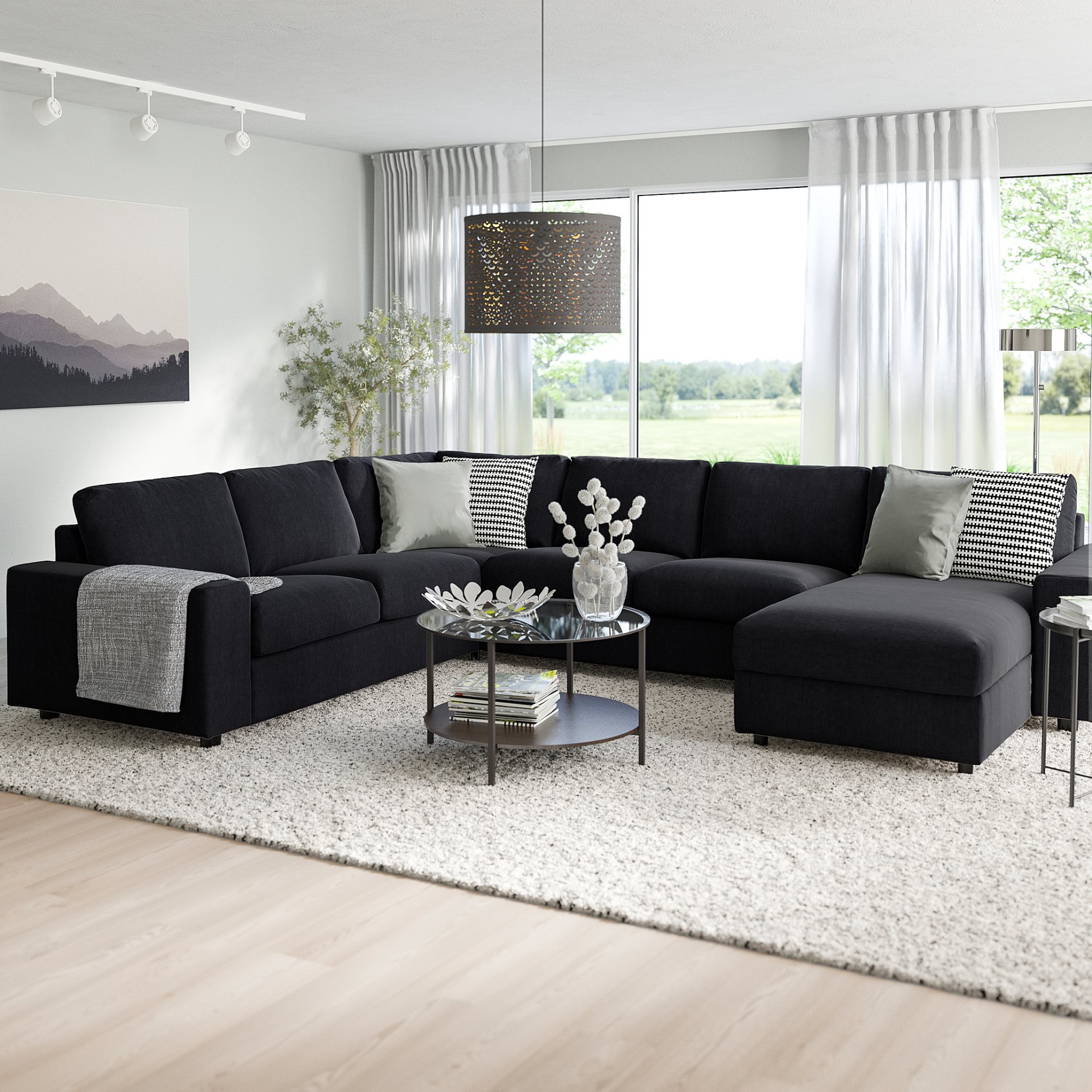 VIMLE, corner sofa, 5-seat with chaise longue with wide armrests, 994.018.24