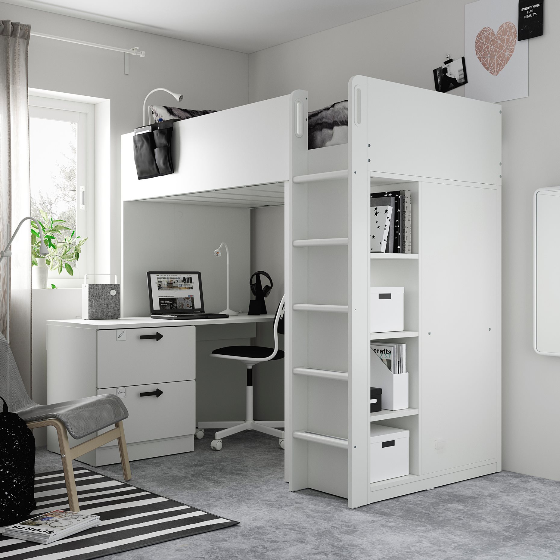 SMÅSTAD, loft bed with desk with 3 drawers, 90x200 cm, 994.374.70