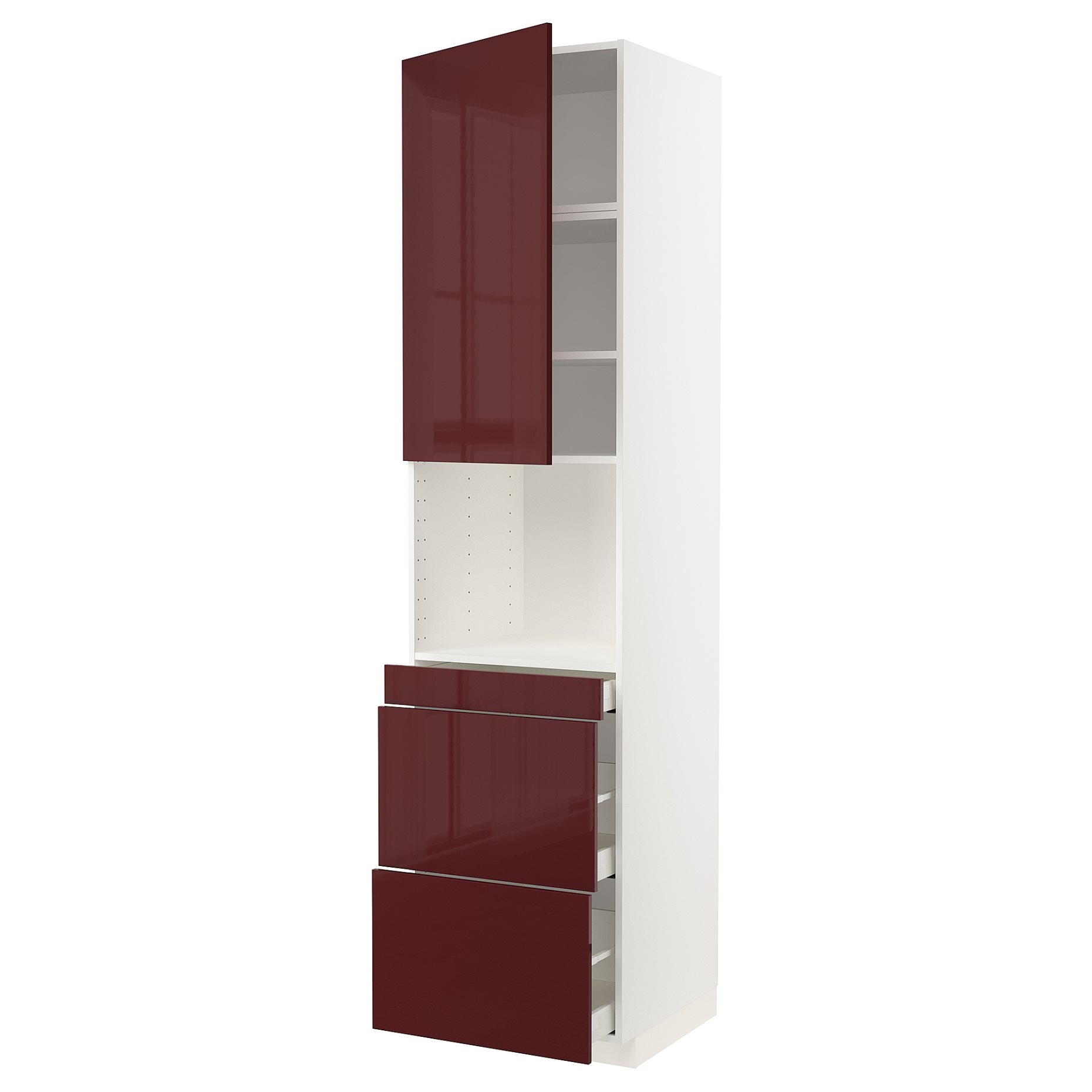 METOD/MAXIMERA, high cabinet for microwave combi with door/3 drawers, 60x60x240 cm, 994.606.20