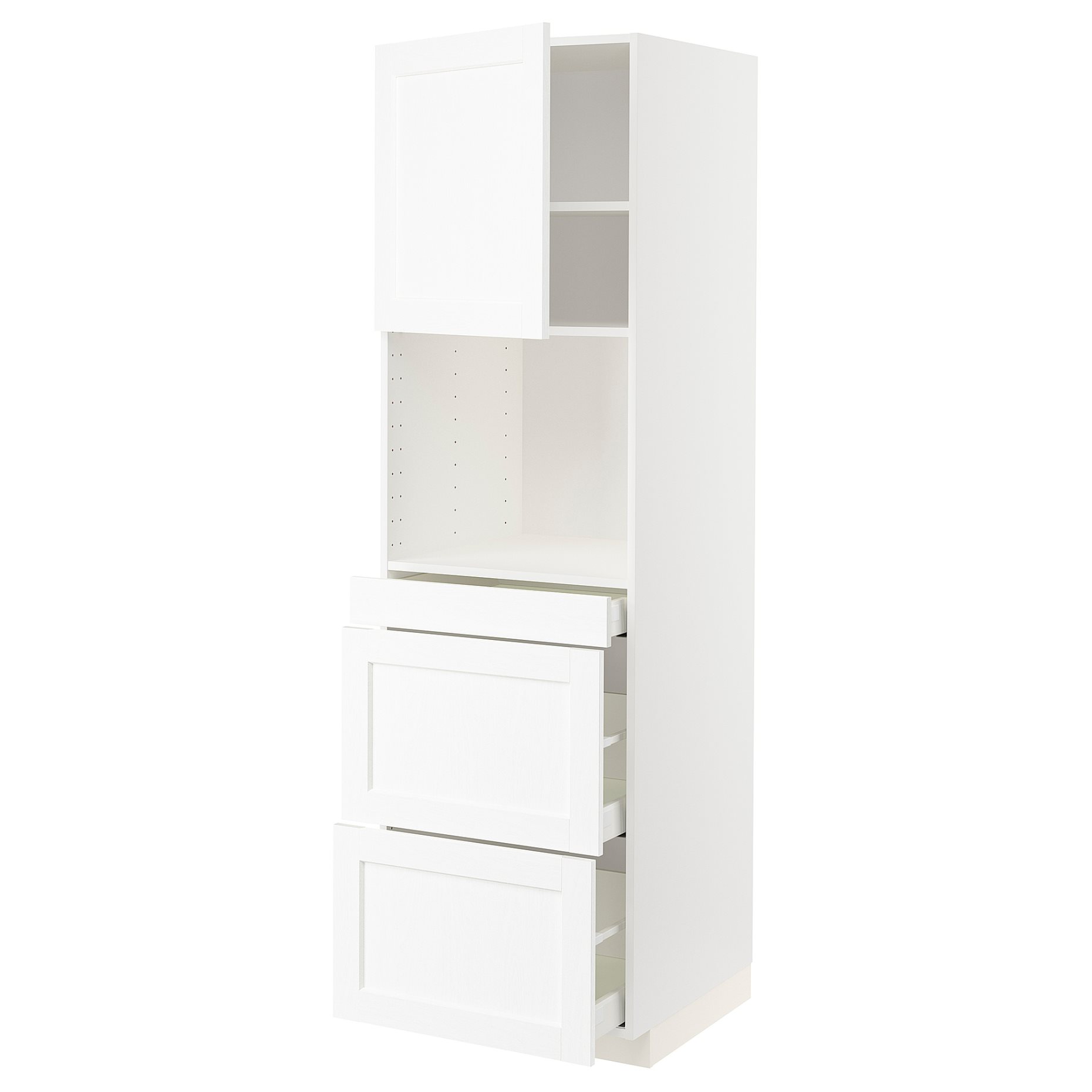 METOD/MAXIMERA, high cabinet for microwave combi with door/3 drawers, 60x60x200 cm, 994.733.59