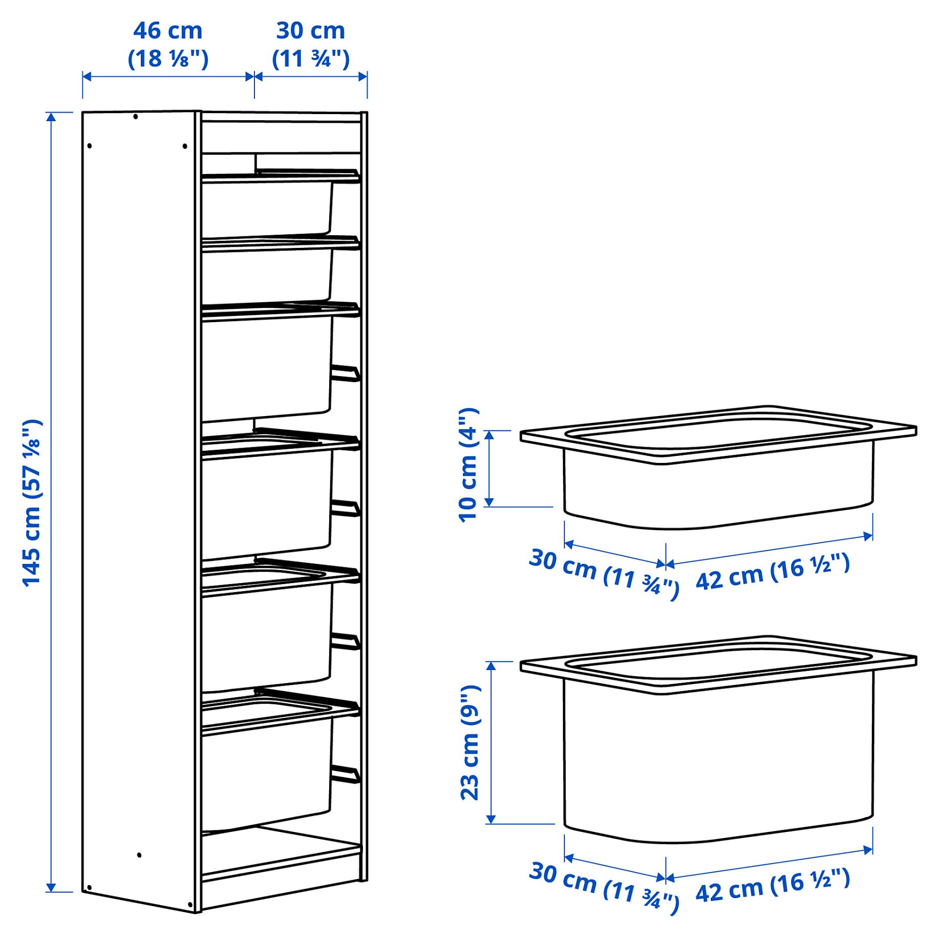 TROFAST, storage combination with boxes, 46x30x145 cm, 994.787.24
