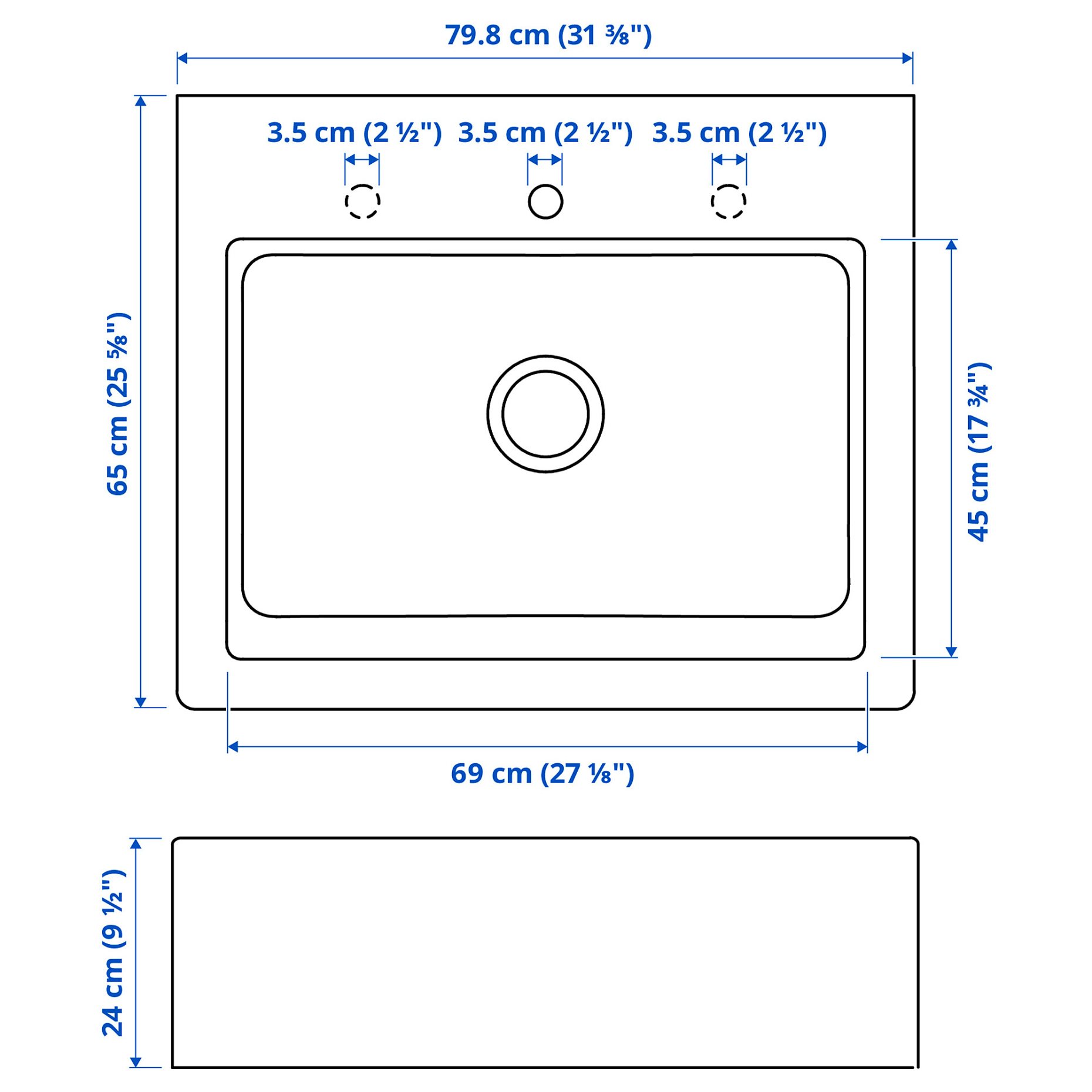 TALLSJÖN, sink bowl with visible front, 80x65 cm, 994.913.63