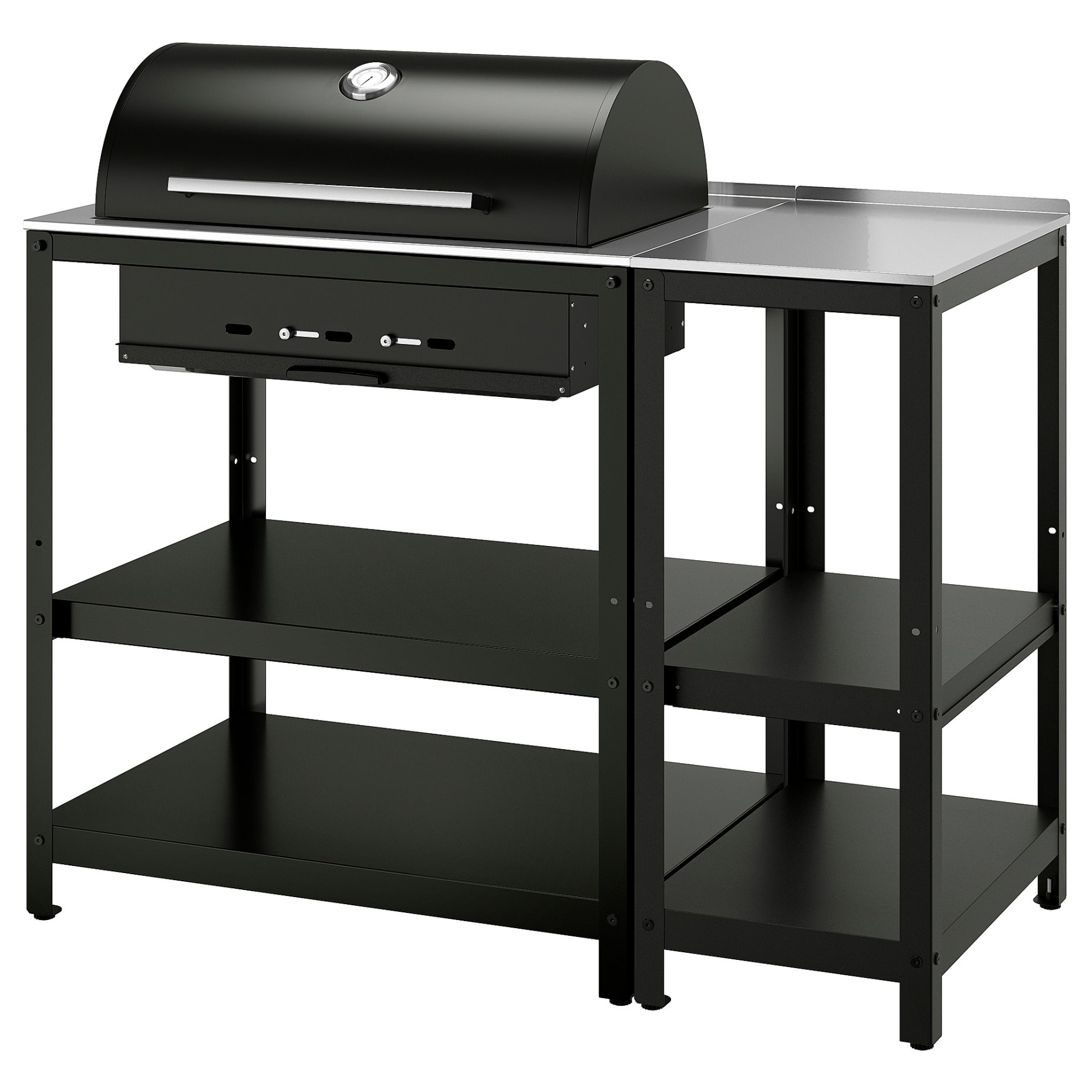 GRILLSKÄR, charcoal barbecue with kitchen island/outdoor, 125x61 cm, 994.952.38