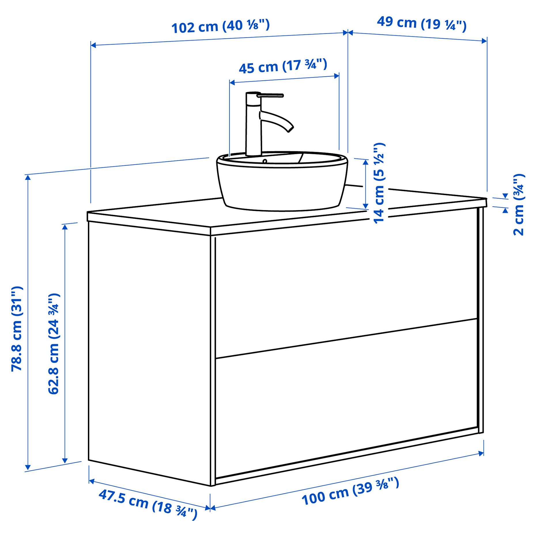 HAVBACK/TORNVIKEN, wash-stand with drawers/wash-basin/tap, 102x49x79 cm, 995.215.72