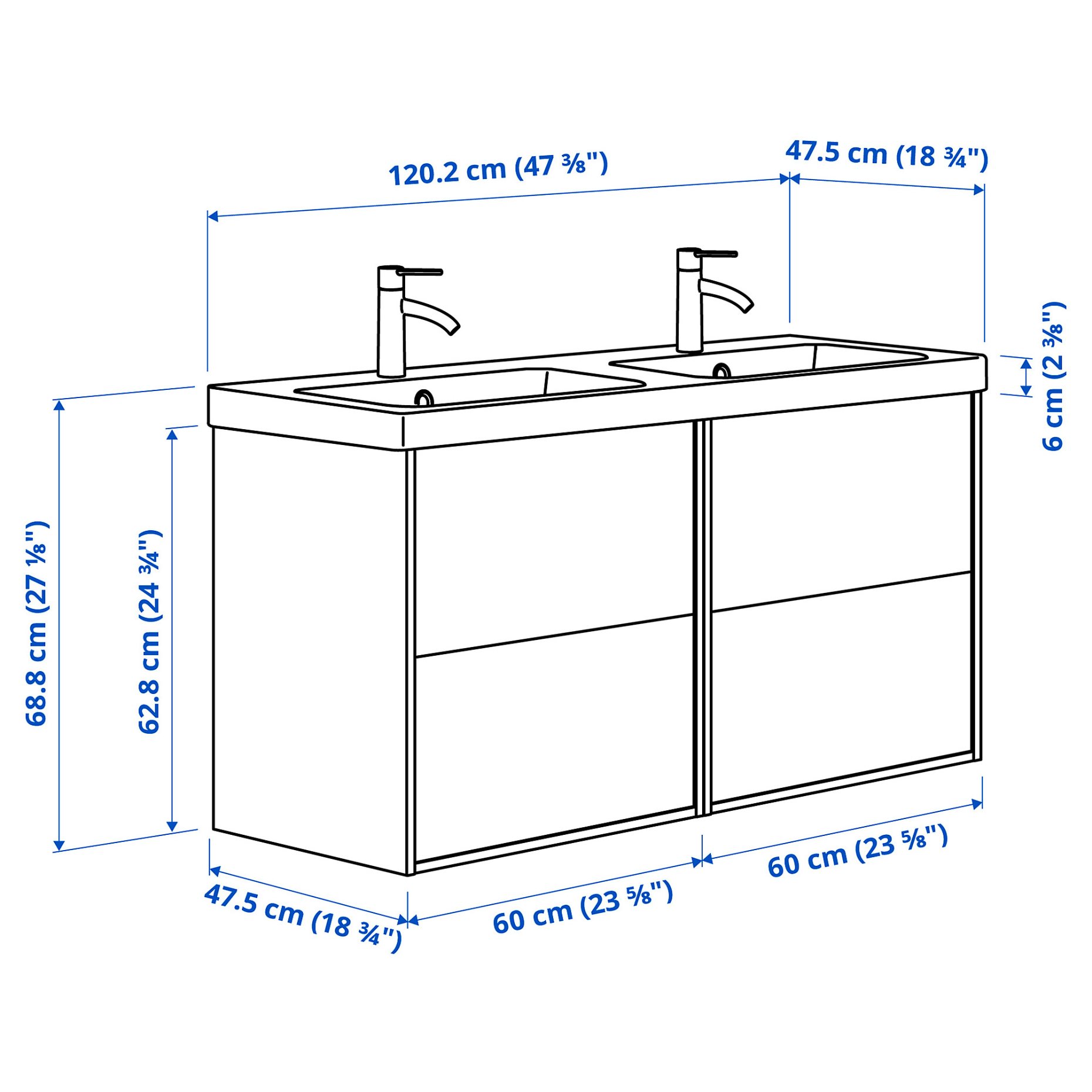 ANGSJON/BACKSJON, wash-stand/wash-basin/taps, 122x49x69 cm, 995.285.35