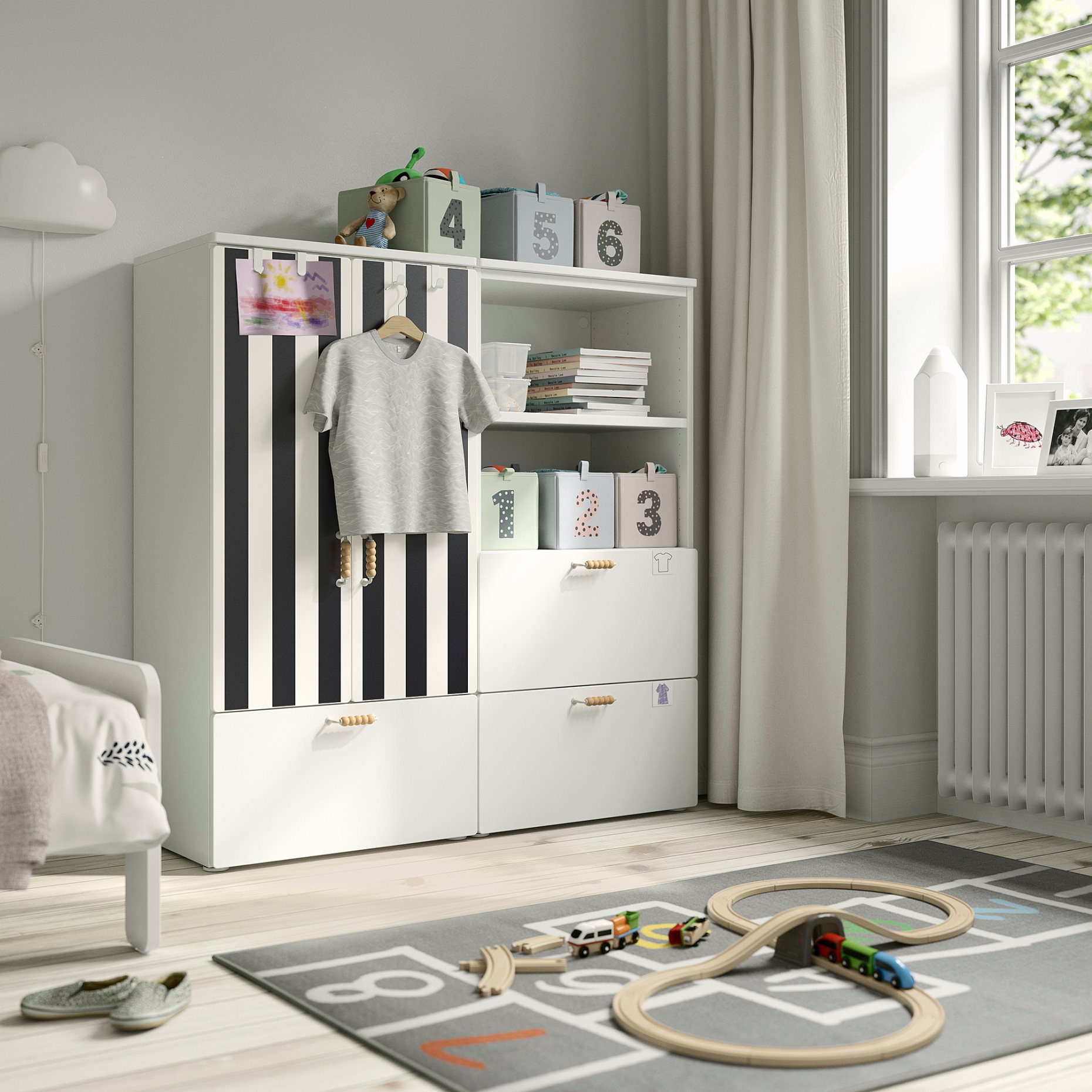SMASTAD/PLATSA, storage combination with 3 drawers, 120x42x123 cm, 995.499.86