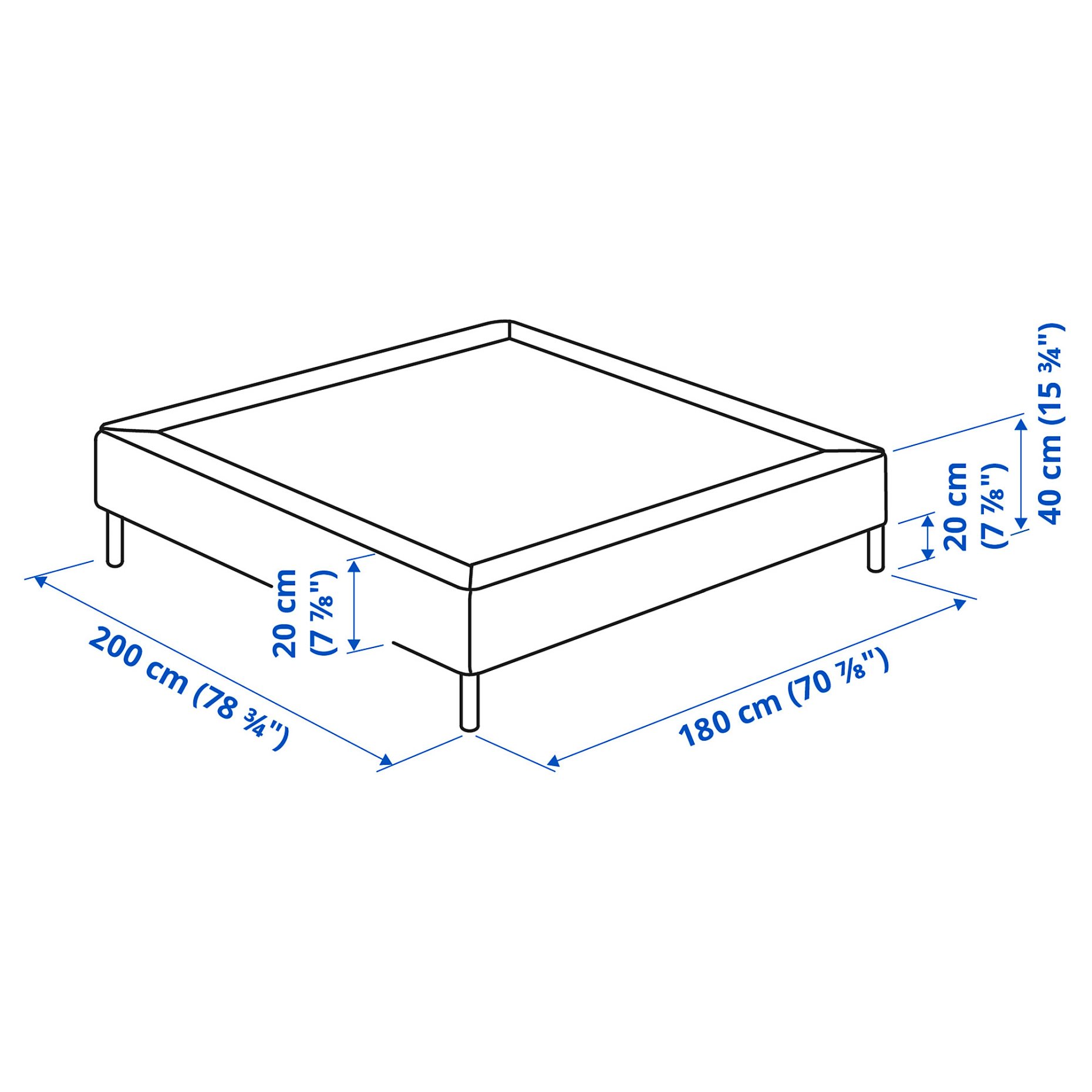 LYNGOR, slatted mattress base with legs, 180x200 cm, 995.544.21