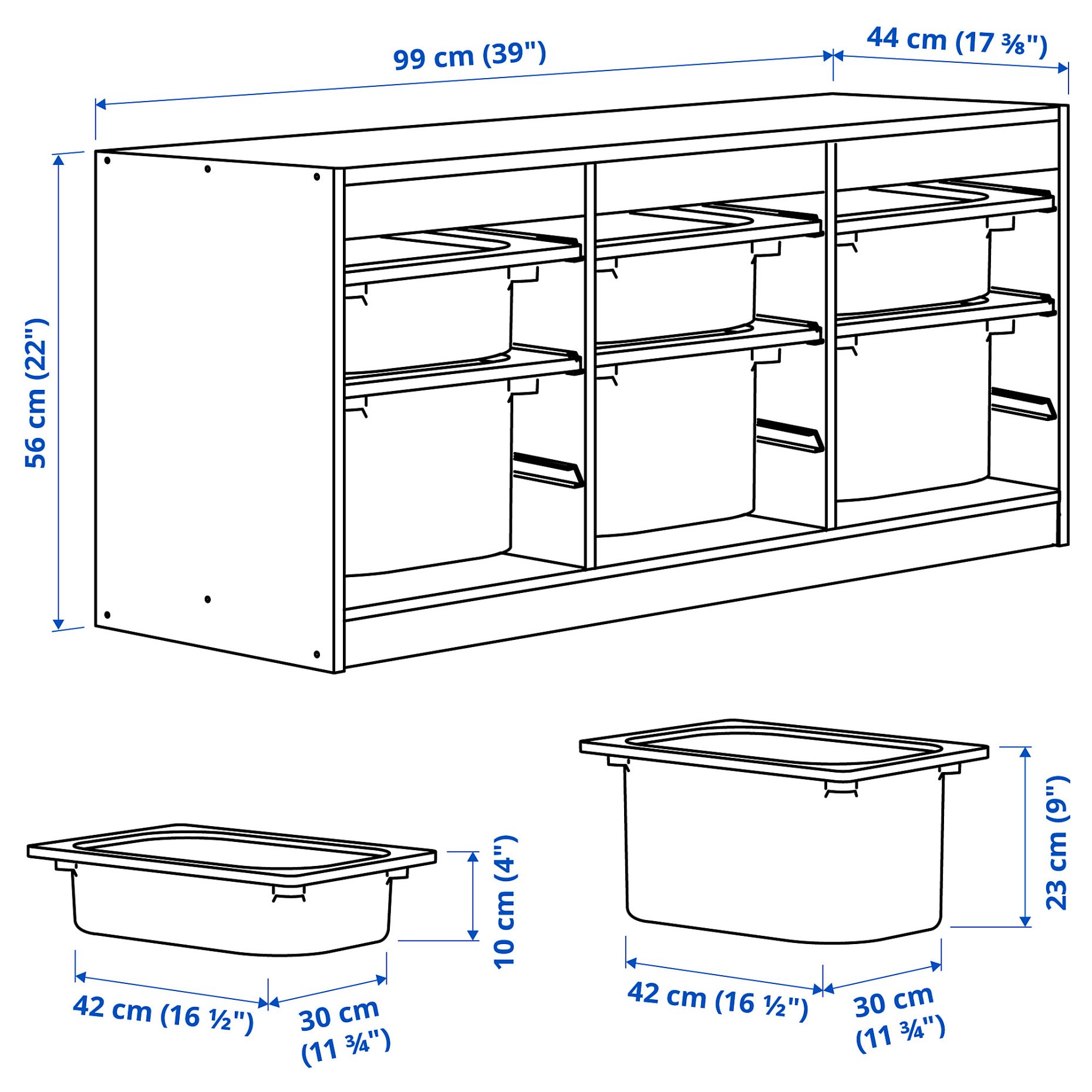 TROFAST, storage combination with boxes, 99x44x56 cm, 995.744.57