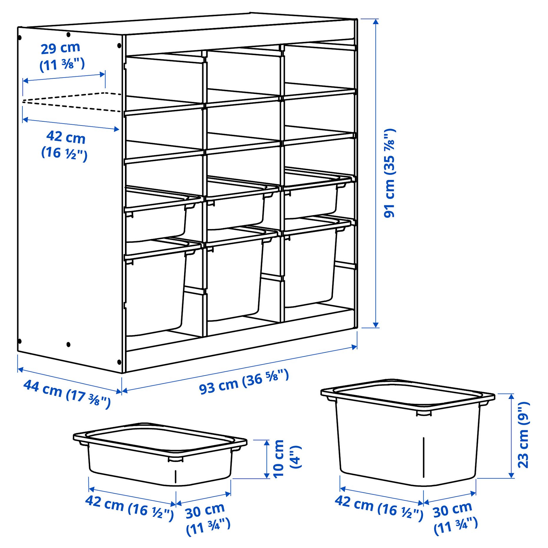 TROFAST, storage combination room divider with shelves and boxes, 93x44x91 cm, 996.125.67