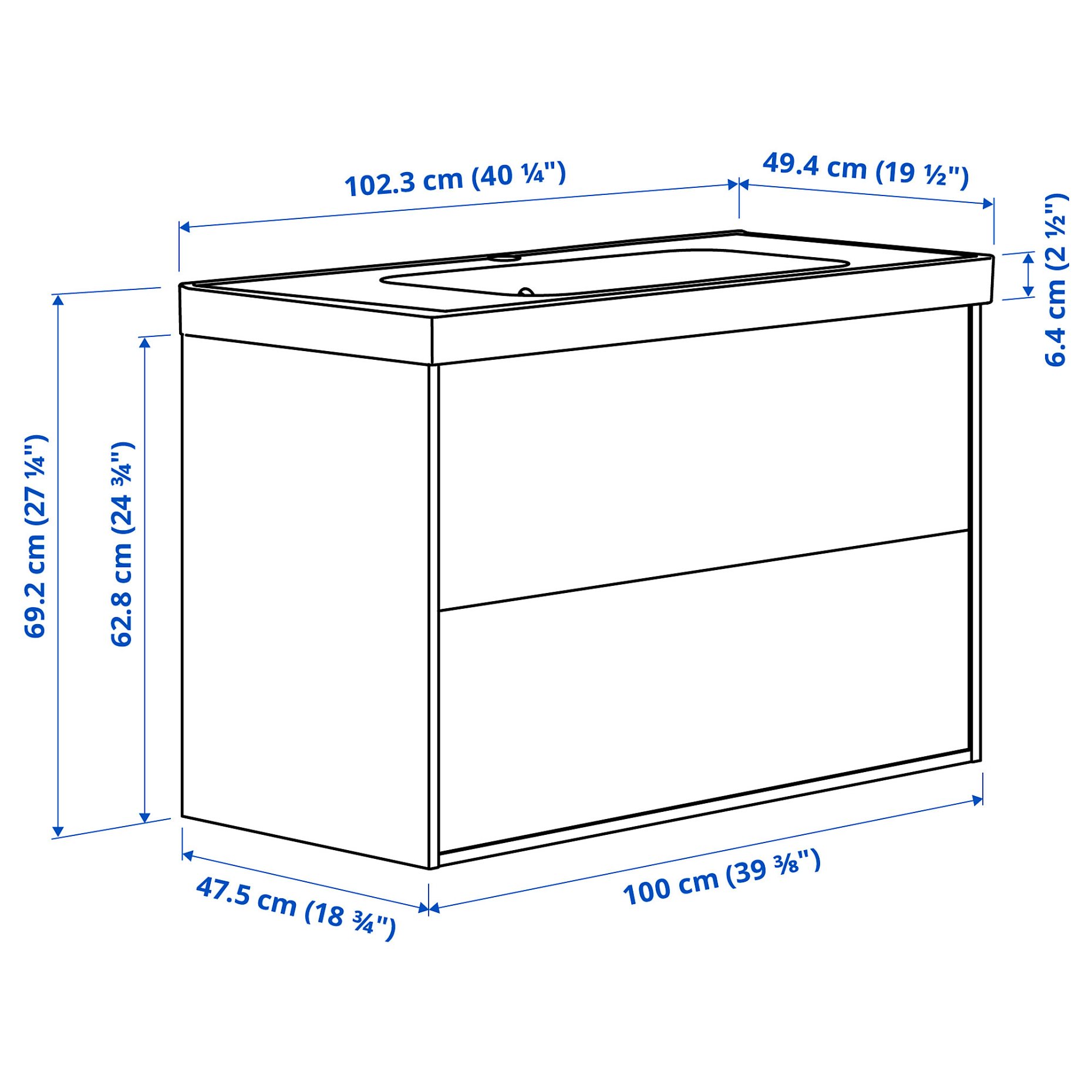 HAVBACK/ORRSJON, wash-stand with drawers/wash-basin, 102x49x69, 996.293.46