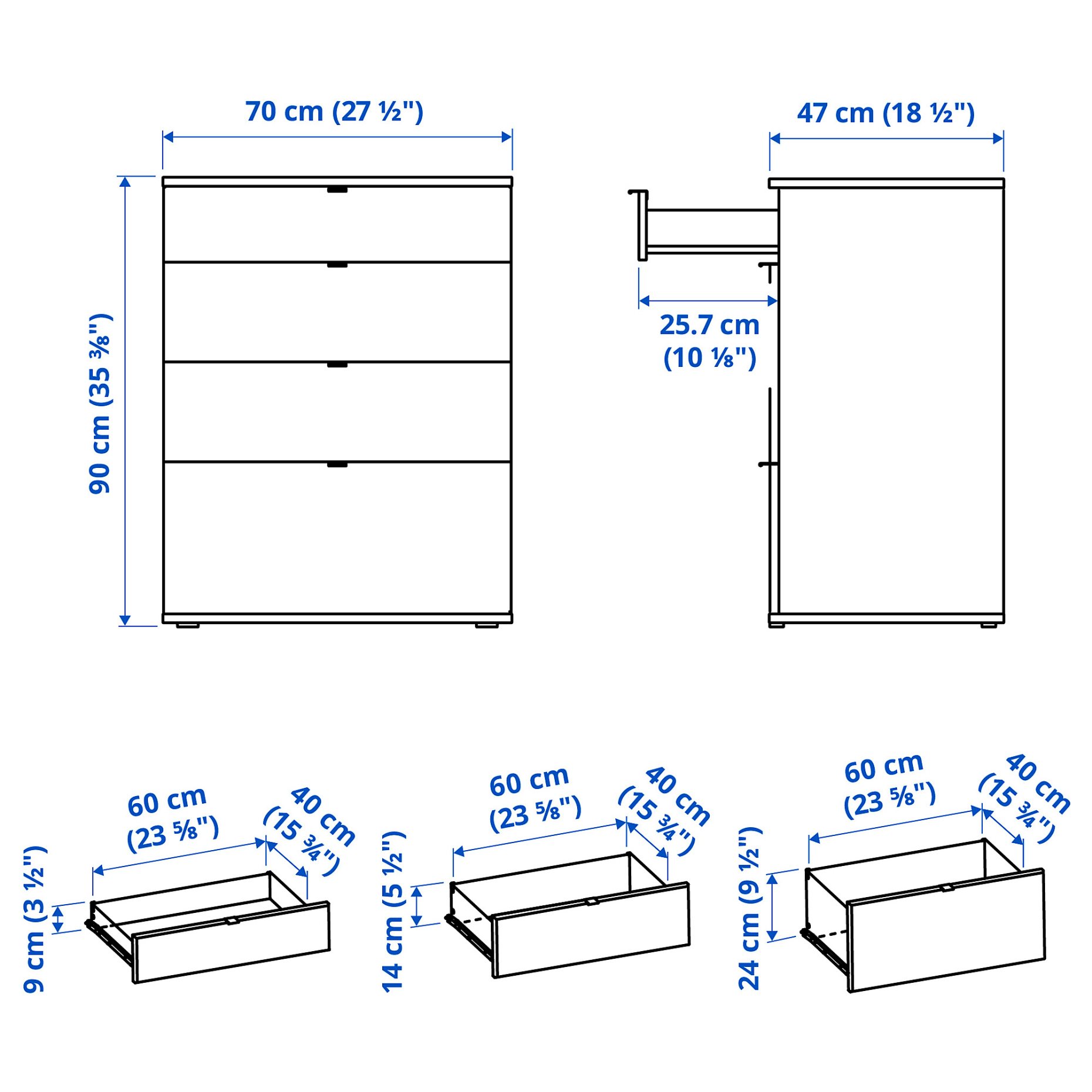 VIHALS, chest of 4 drawers, 70x47x90 cm, 004.832.39