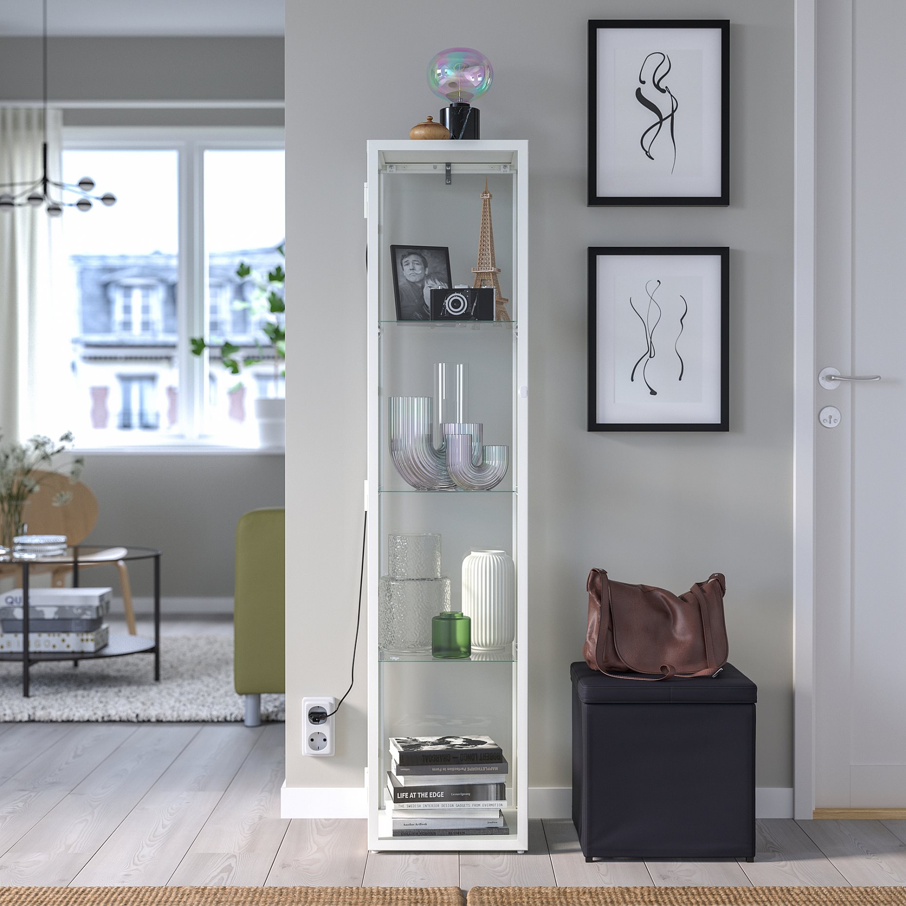 BLÅLIDEN, glass-door cabinet, 35x32x151 cm, 005.012.43