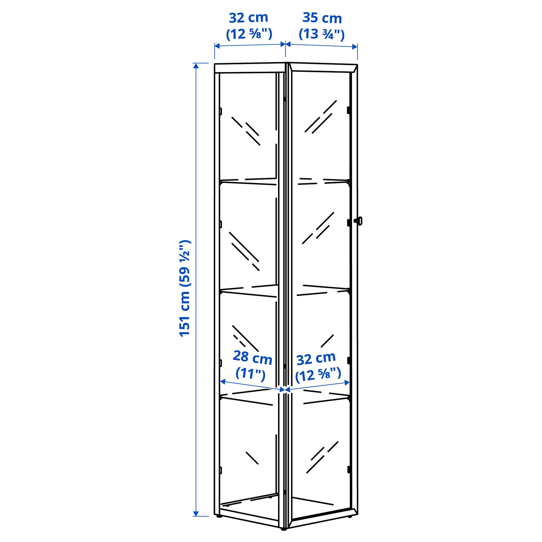 BLÅLIDEN, glass-door cabinet, 35x32x151 cm, 005.205.19