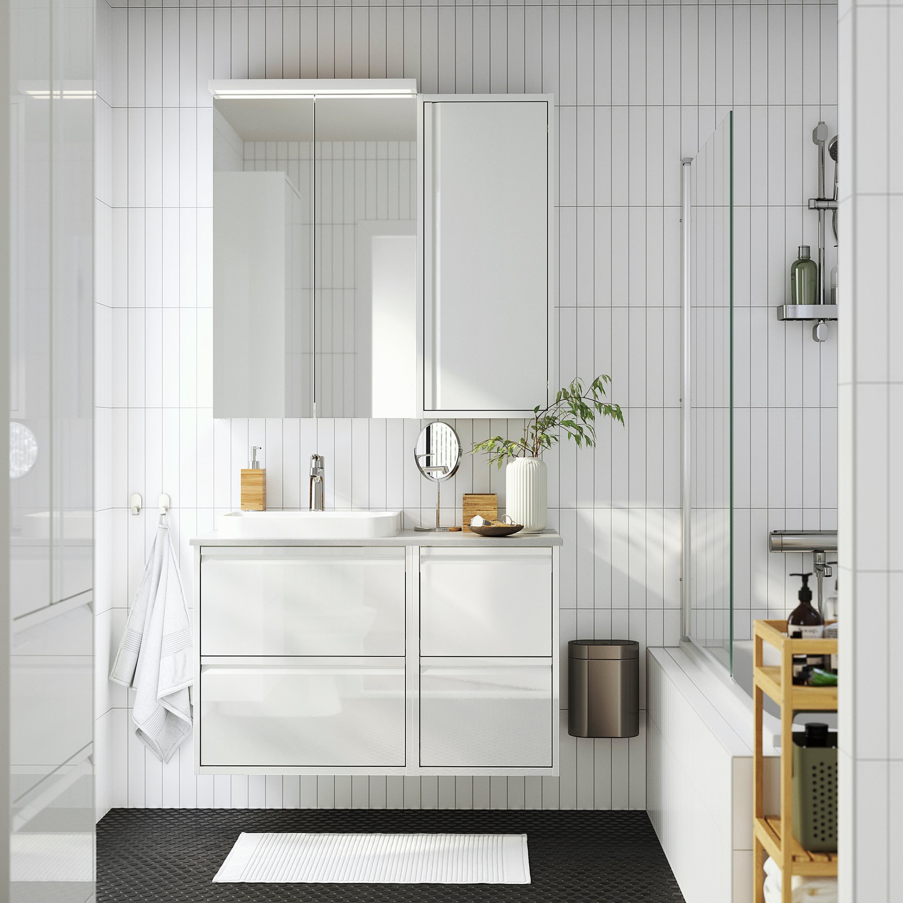 ANGSJON, wall cabinet with door/high-gloss, 40x15x95 cm, 005.350.78
