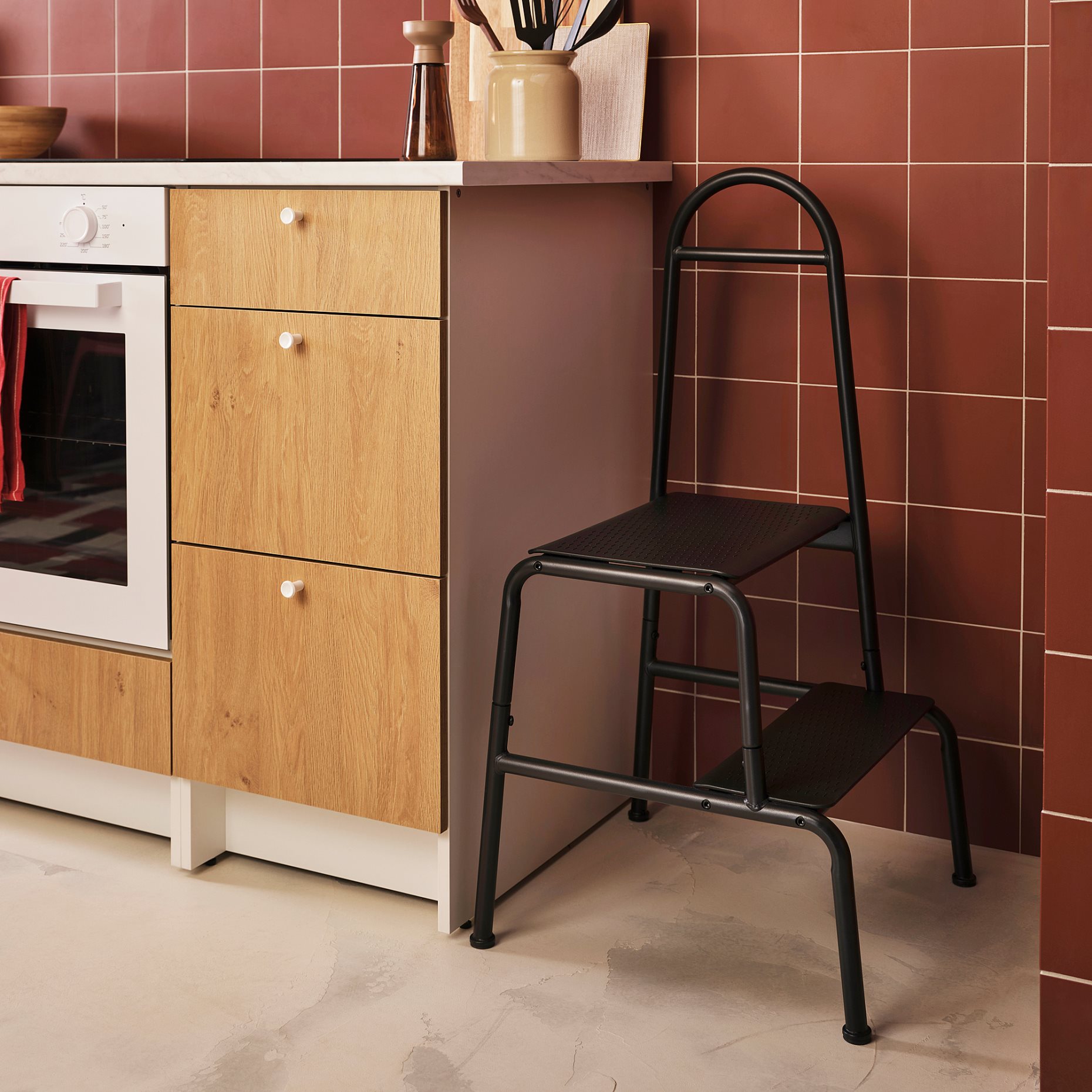 BÄSINGEN, step stool with handrail, 2-steps, 005.573.67