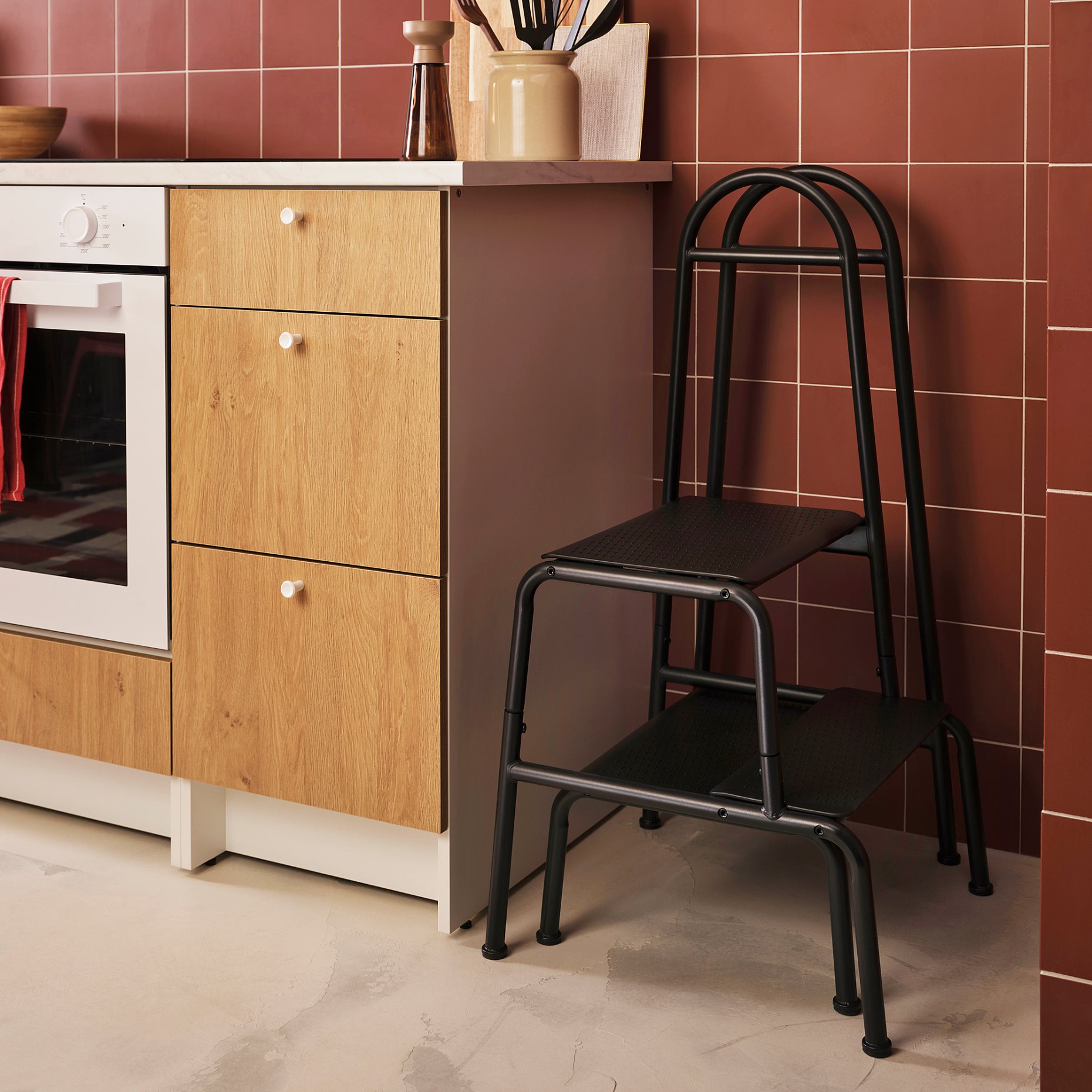 BÄSINGEN, step stool with handrail, 2-steps, 005.573.67