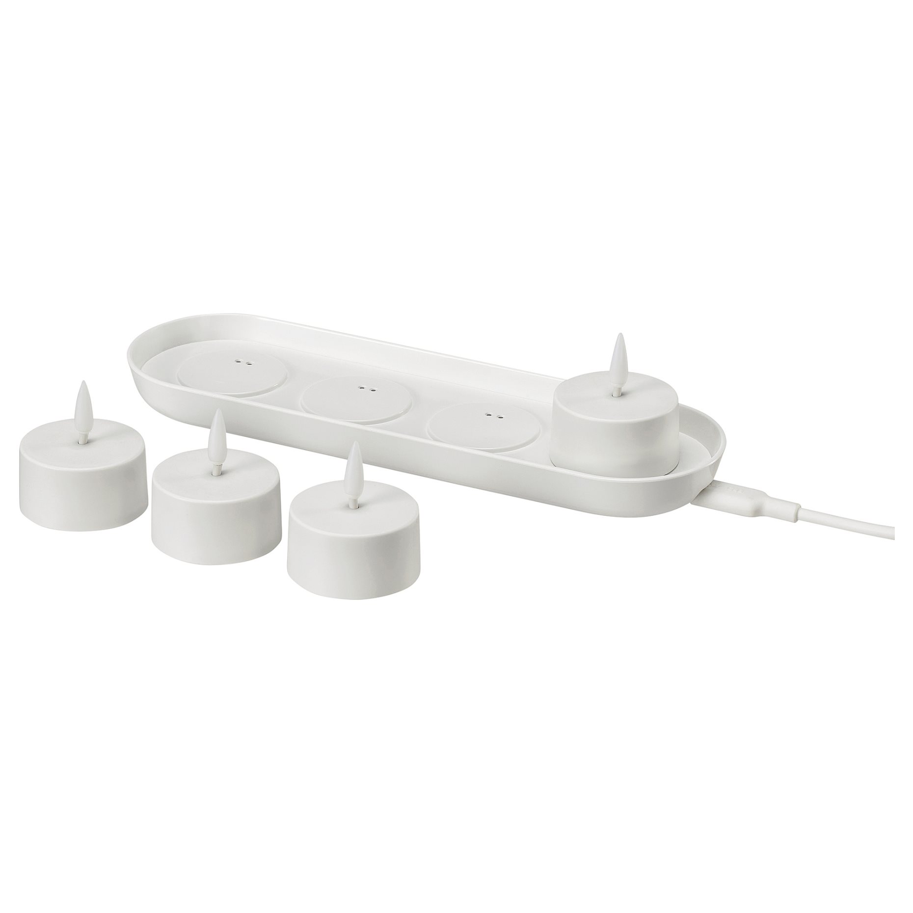 SKATGÅS, tealight kit with built in LED light source and charging tray, 006.115.95
