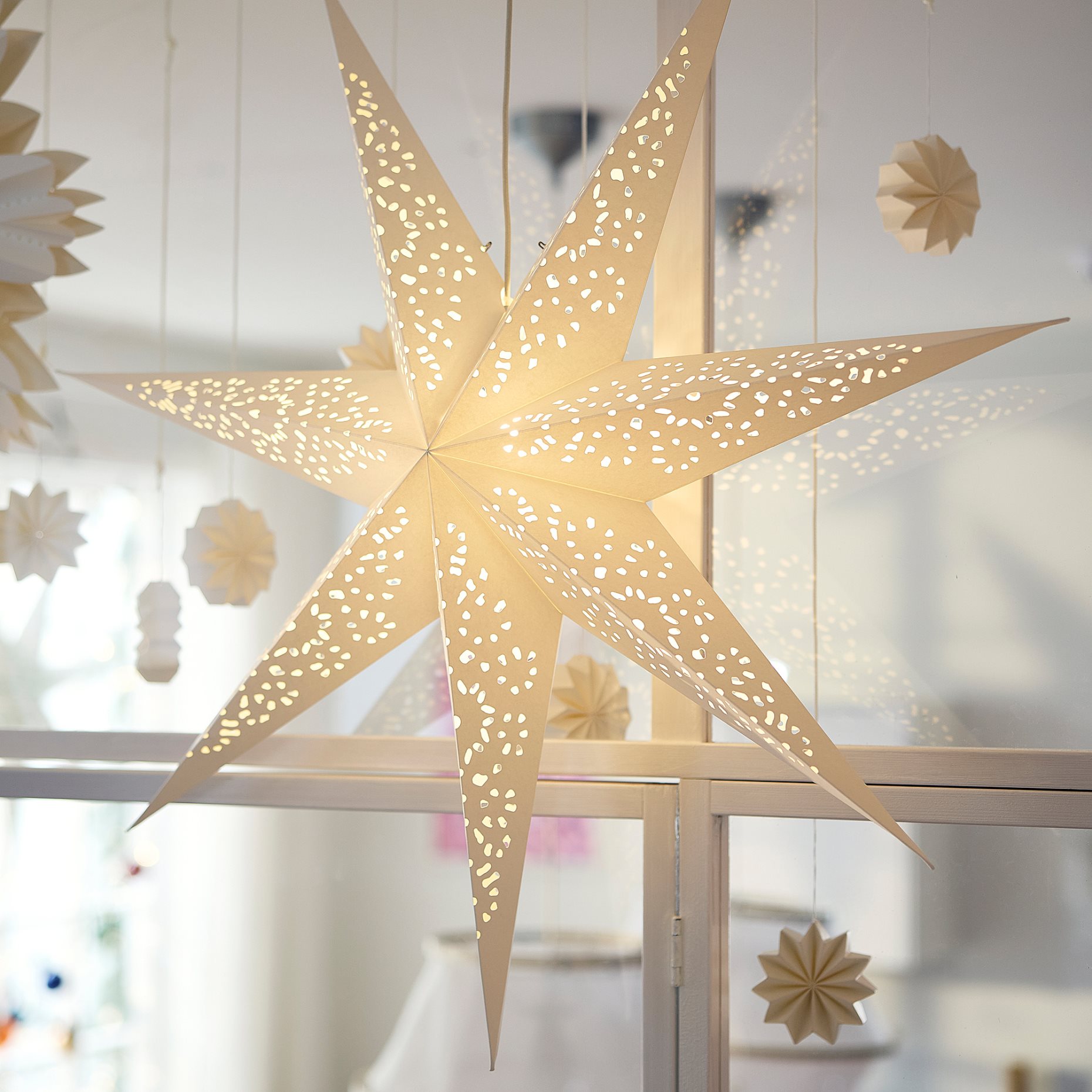 STRÅLA, lamp shade star/lace, 90 cm, 006.398.82