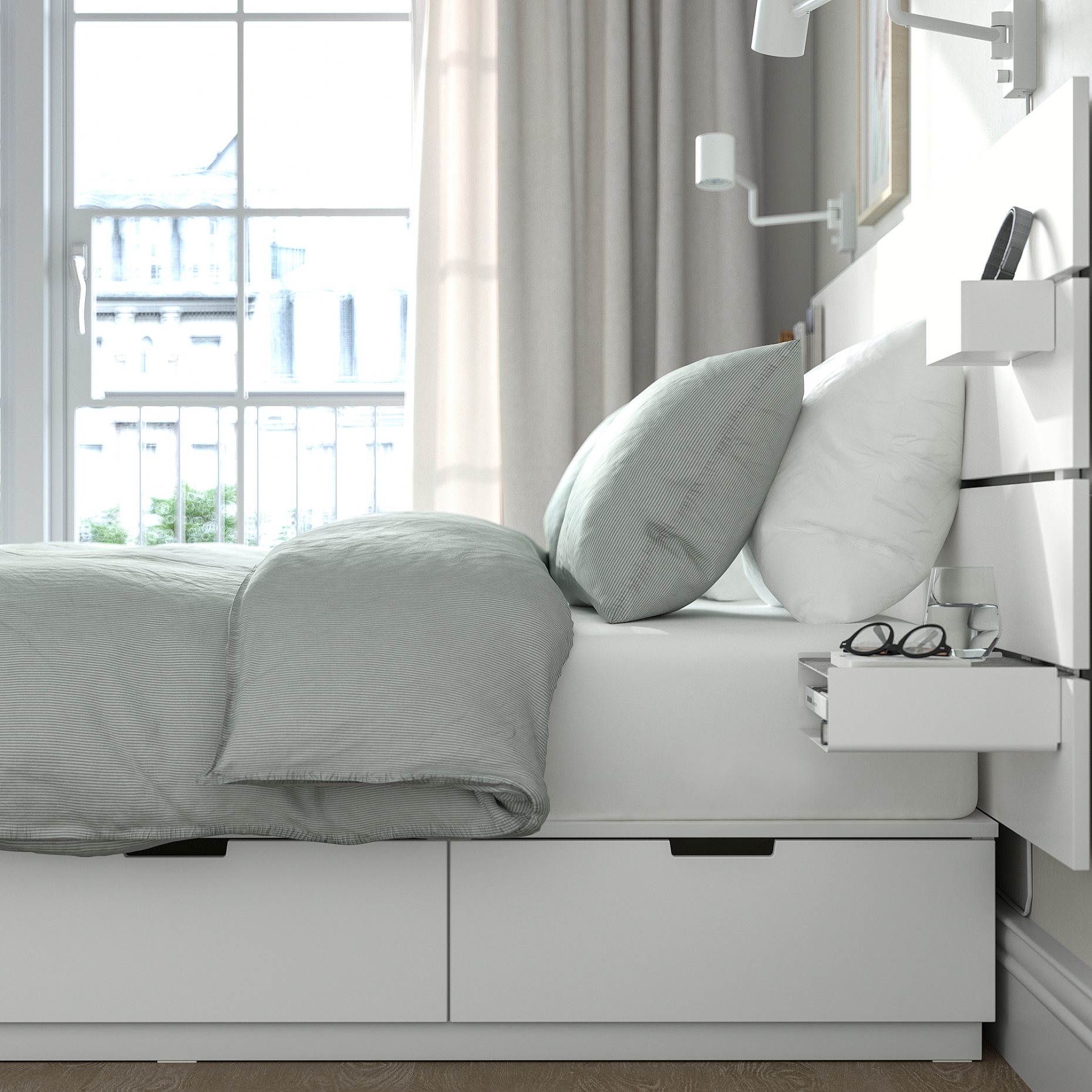 NORDLI, κρεβάτι με αποθηκευτικό χώρο και κεφαλάρι,  140x200 cm, 092.414.20