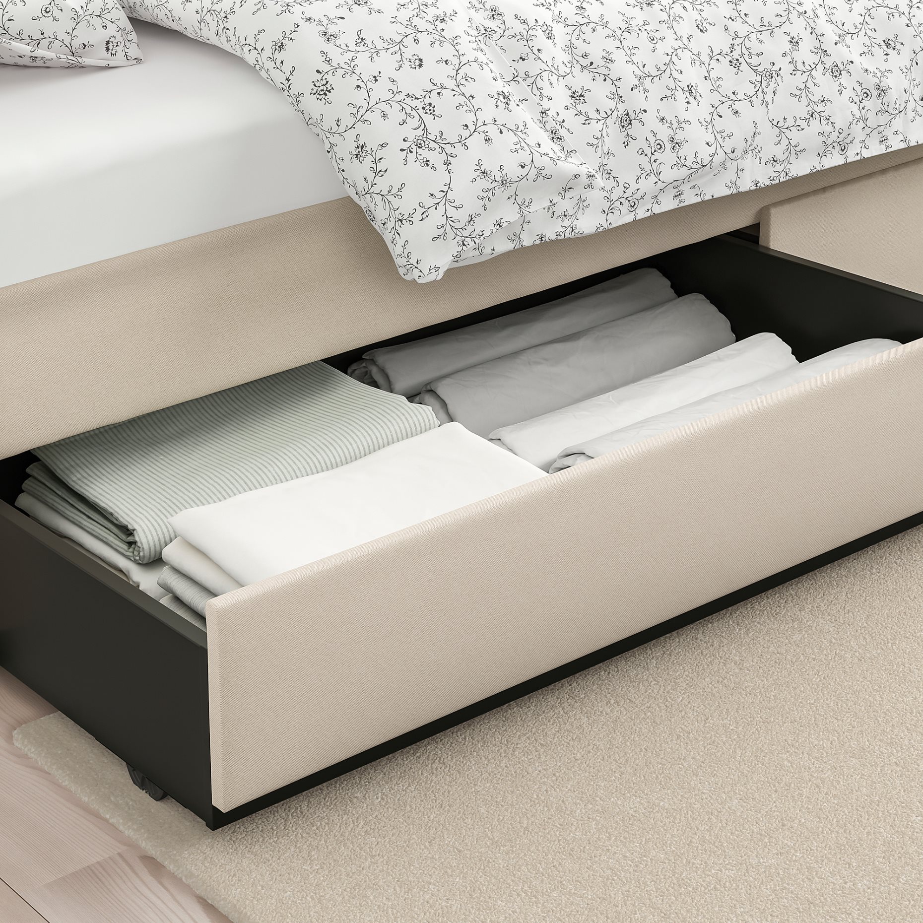 HAUGA, upholstered bed/ 2 storage boxes, 160X200 cm, 093.366.49