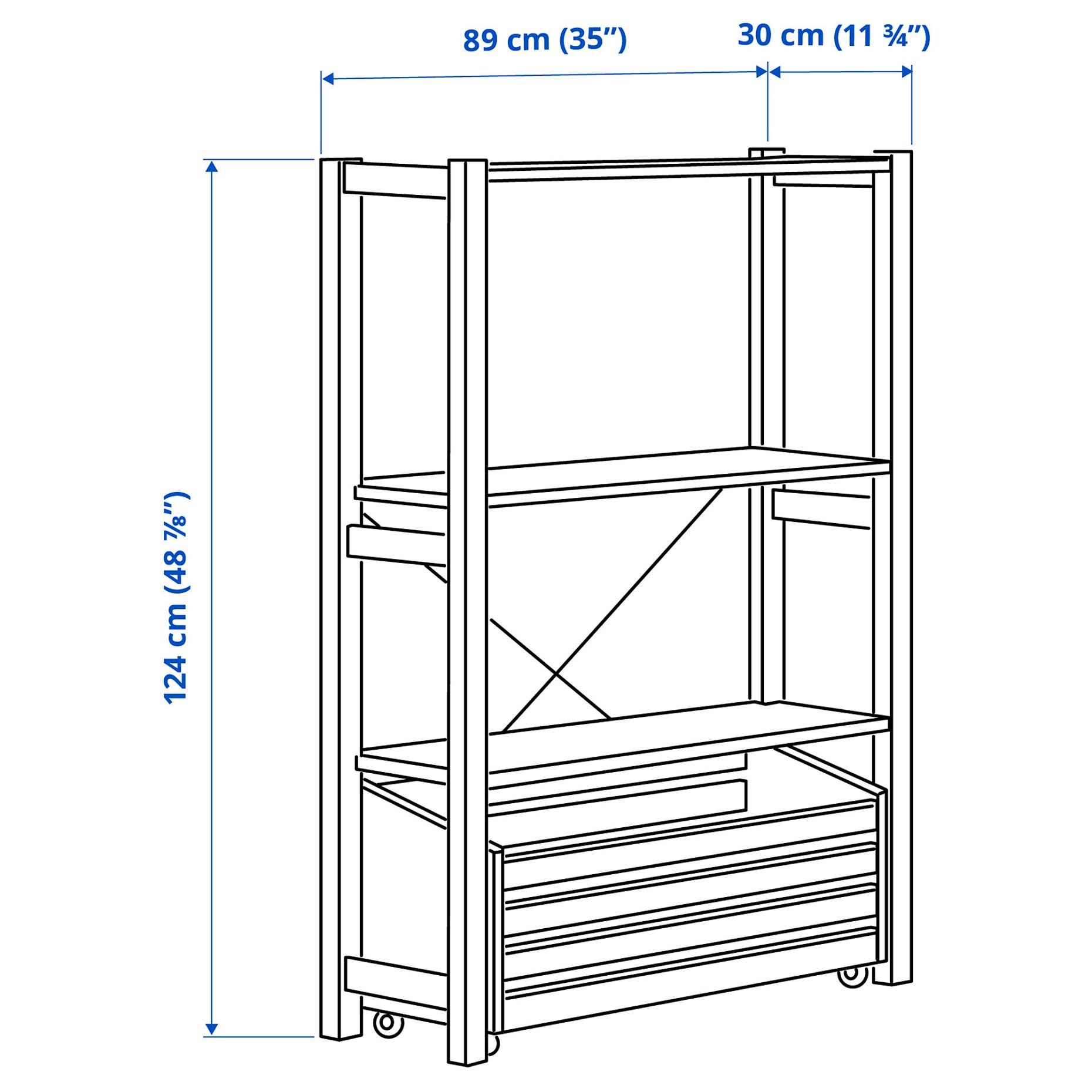 IVAR, shelving unit with storage box, 89x30x124 cm, 094.045.82